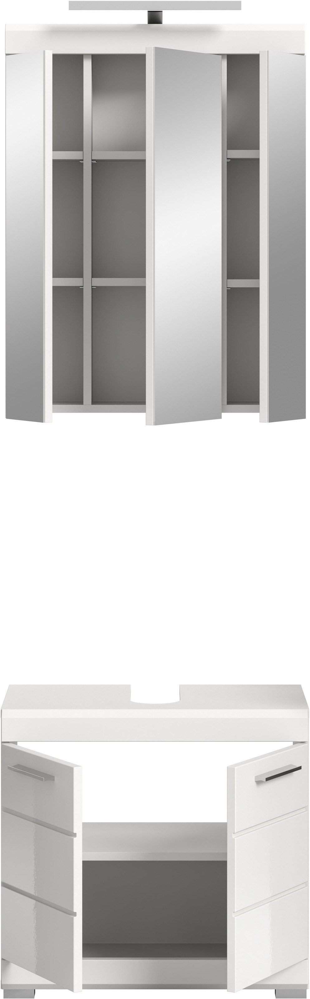 INOSIGN Badmöbel-Set »Siena, 2 teilig, inklusive LED Beleuchtung, bestehend aus:«, (Set), Waschbeckenunterschrank, Spiegelschrank, LED Badaufsatzleuchte