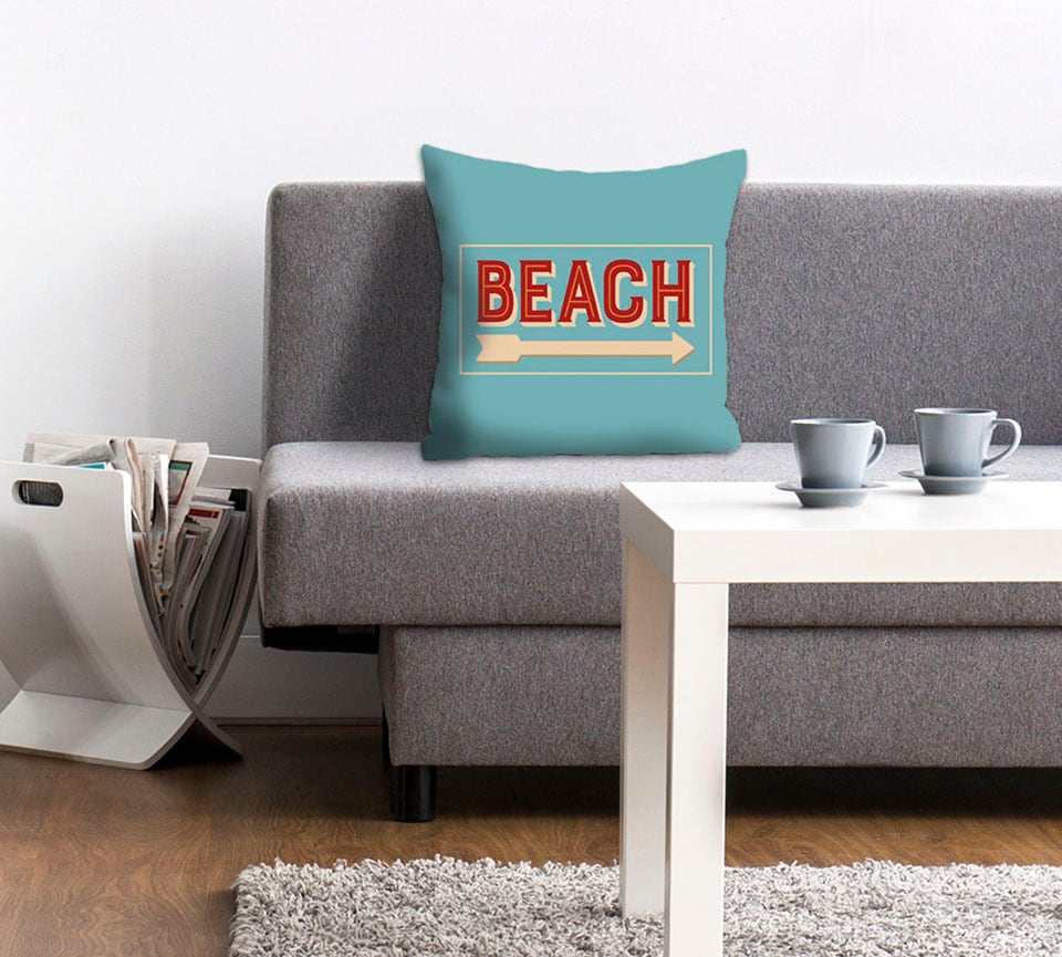 queence Dekokissen "Celine" mit Schriftzug Beach, Kissenhülle ohne Füllung, günstig online kaufen