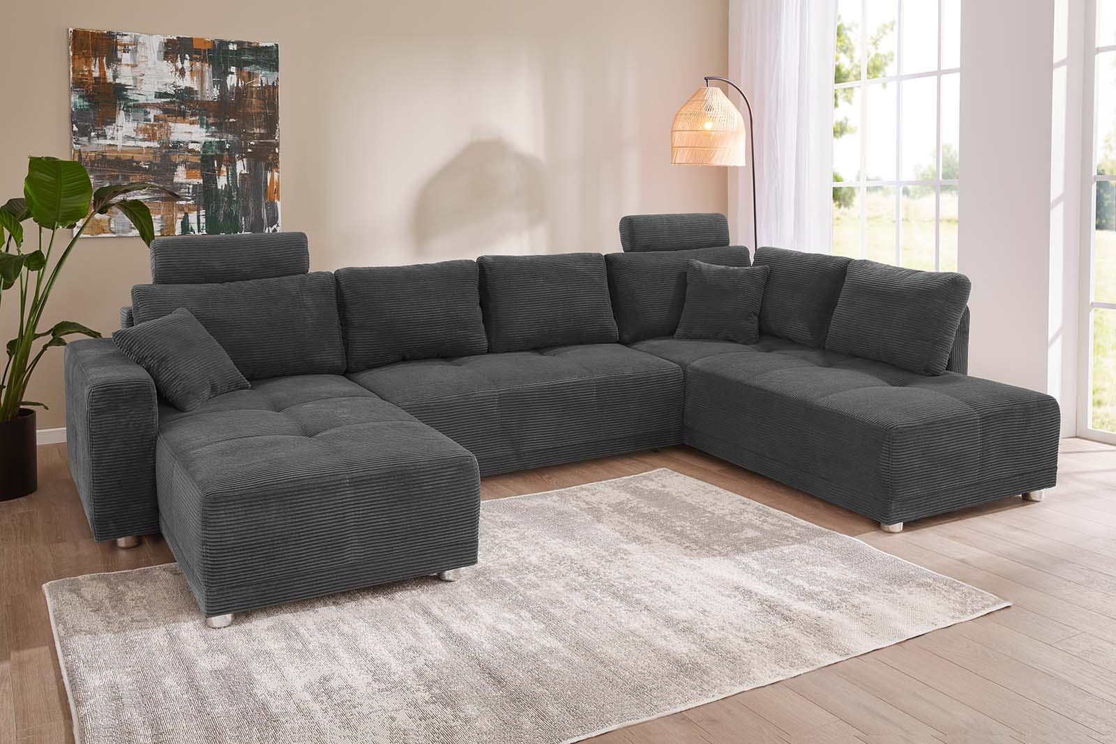 Jockenhöfer Gruppe Wohnlandschaft "Orlando U-Form, B: 337 cm, Liegefl. 135x305 cm" mit Schlaffunktion, Bettkasten, 2 Kopfstützen & 2 Zierkissen,Federkern