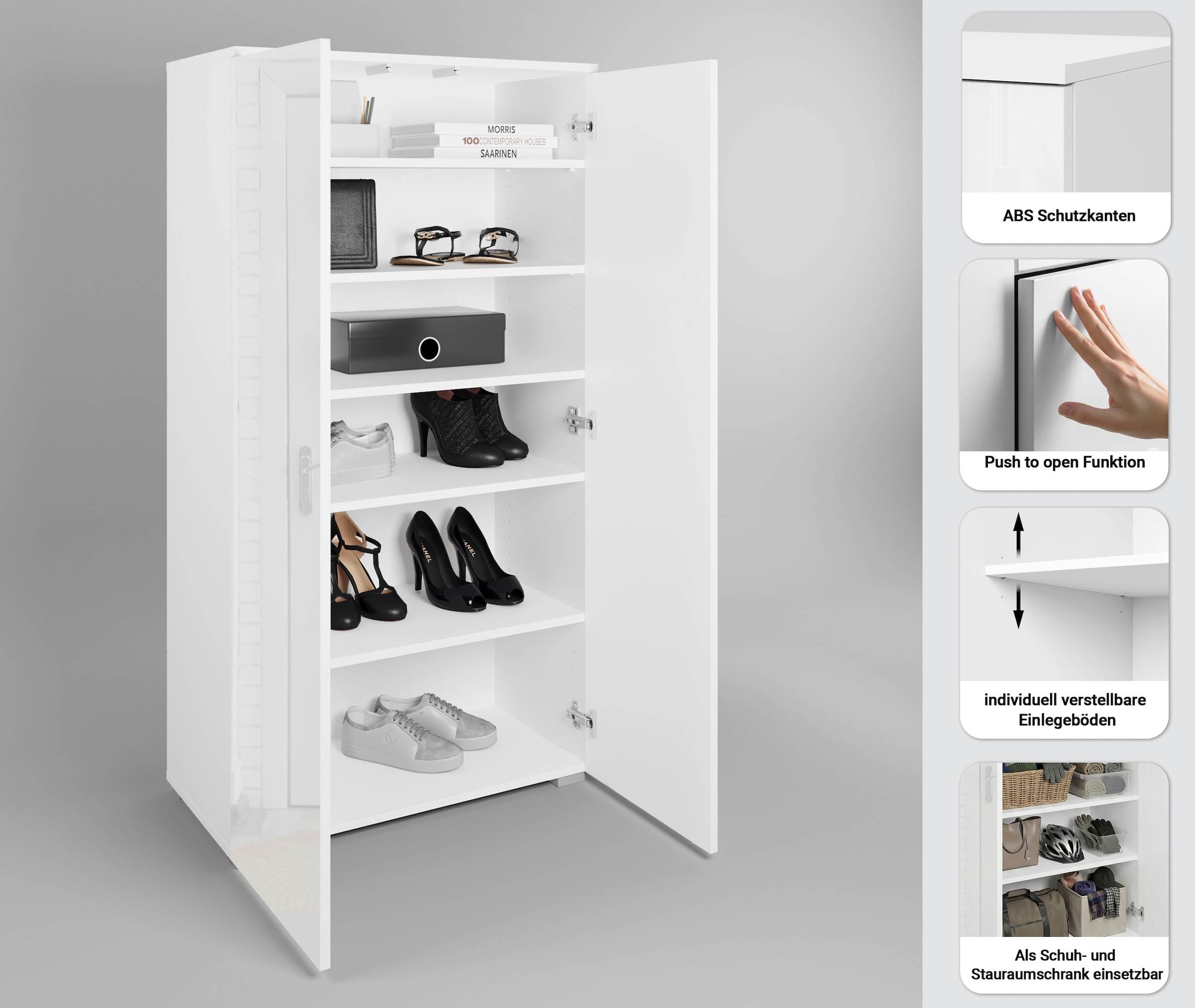 INOSIGN Schuhschrank »Paris« grifflose Schuhregal Breite 70cm, mit 6 geräumigen Fächern