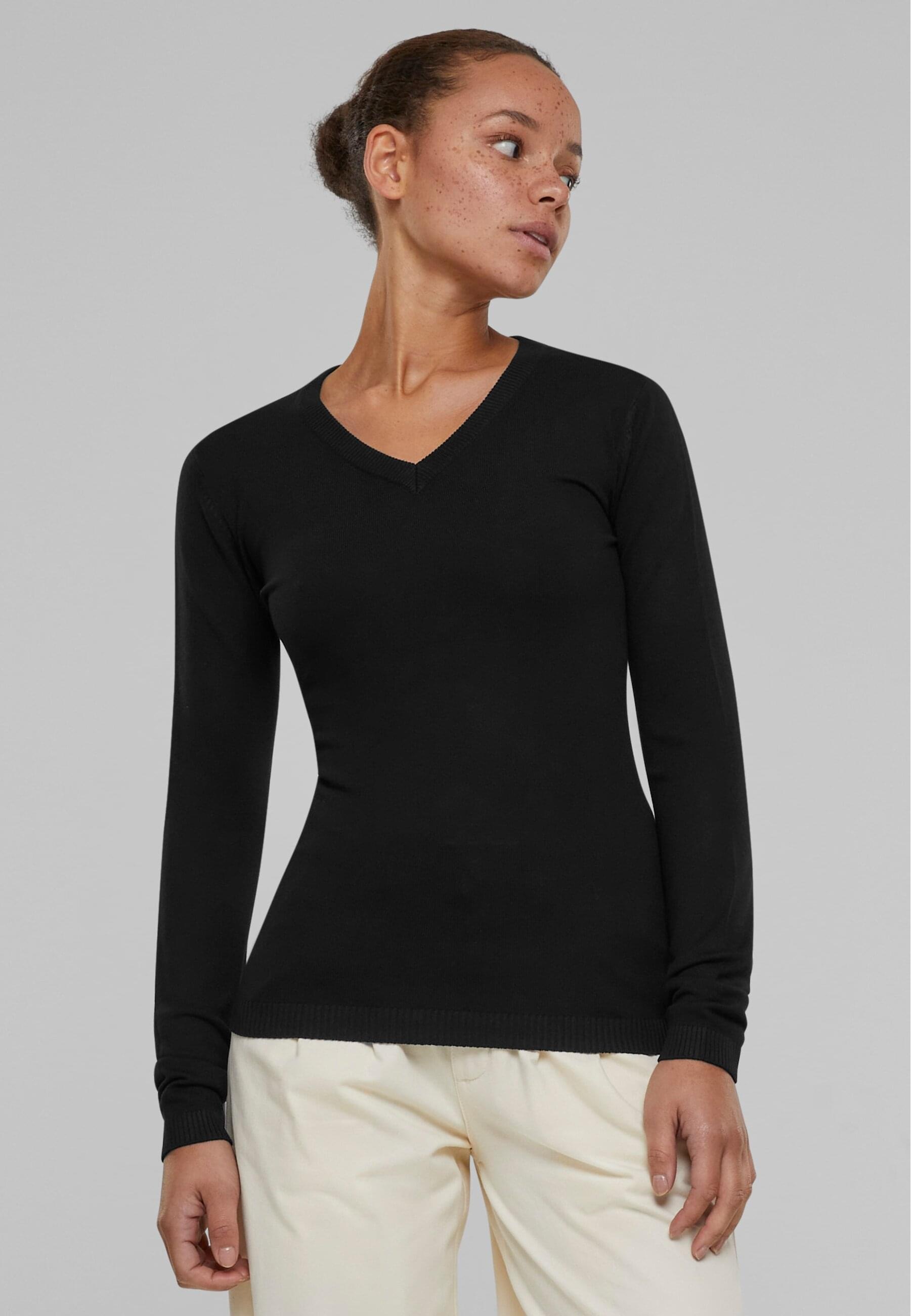 URBAN CLASSICS Rundhalspullover »Urban Classics Damen Ladies Knitted V-Neck Sweater«, (1 tlg.)