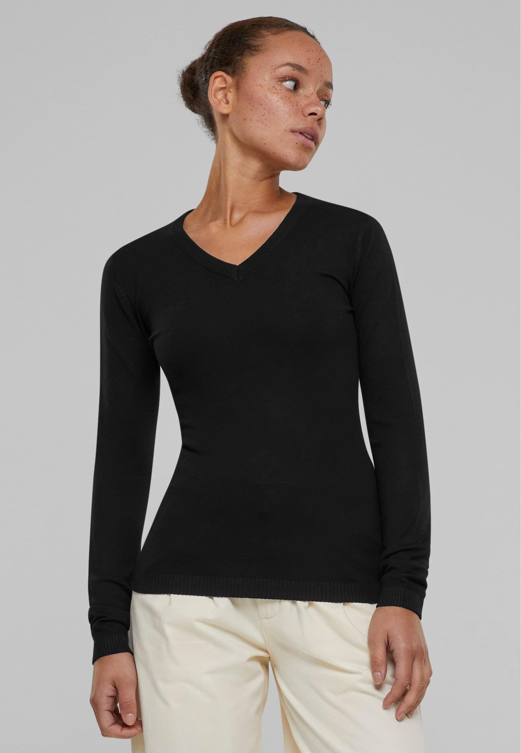 URBAN CLASSICS Rundhalspullover »Urban Classics Damen Ladies Knitted V-Neck Sweater«