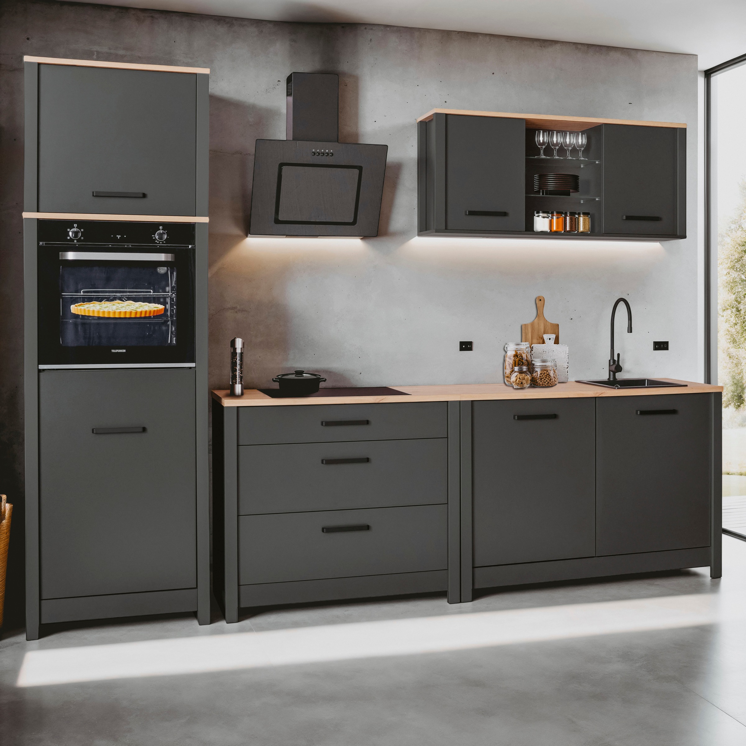 Inter Link Küchenzeile »Veneto« Ohne E-Geräte für Spülmaschine Kochfeld Backofen Kühlschrank B: 300 cm