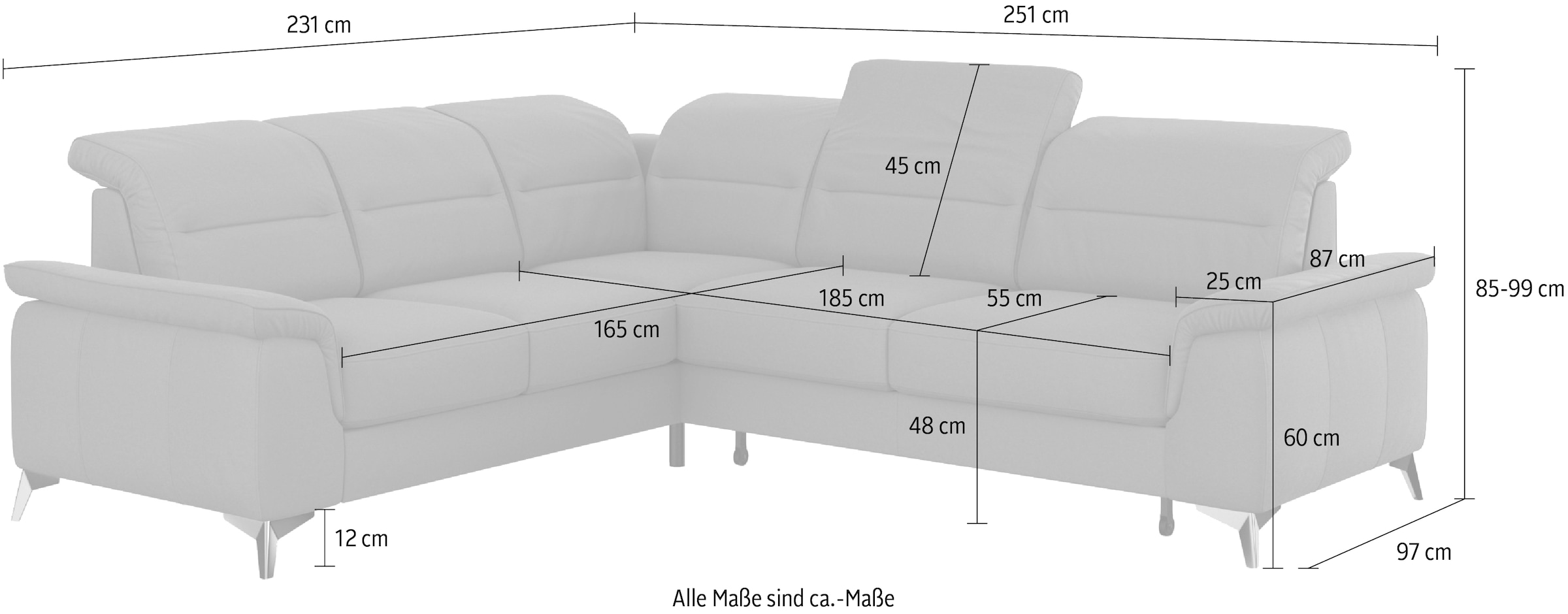 sit&more Ecksofa »Sinatra L-Form«, optinal mit Kopfteilverstellung und Armteilfunktion, Metallfüße