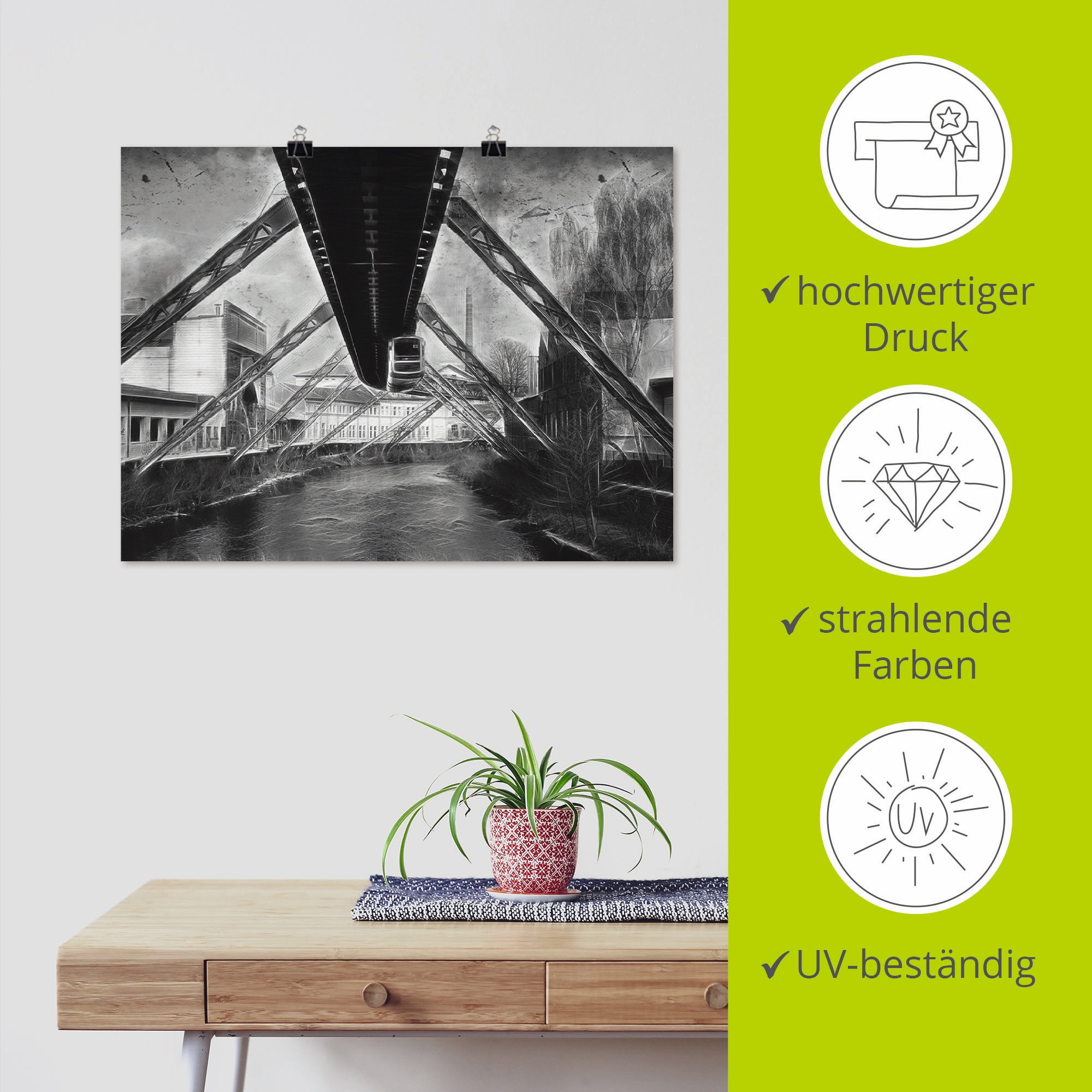 Artland Wandbild »Wuppertal Skyline Collage II«, Architektonische Elemente, (1 St.), als Leinwandbild, Poster in verschied. Größen