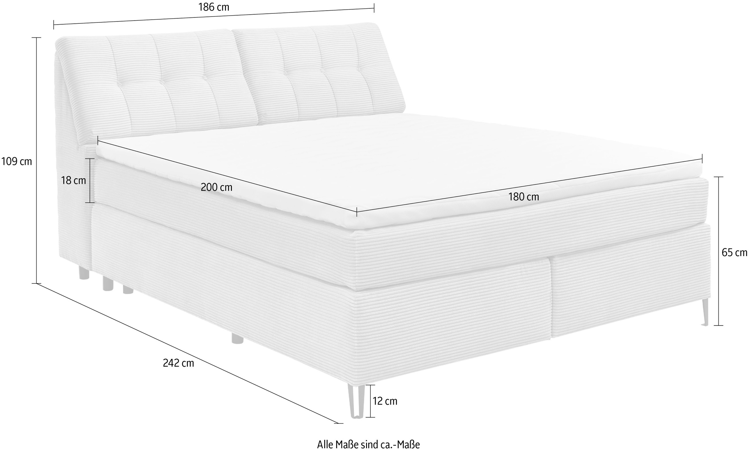 set one by Musterring Boxspringbett »Fairfield«, Kopfteil in Kassenoptik, Metallfuß schwarz, Breite 160 oder 180 cm