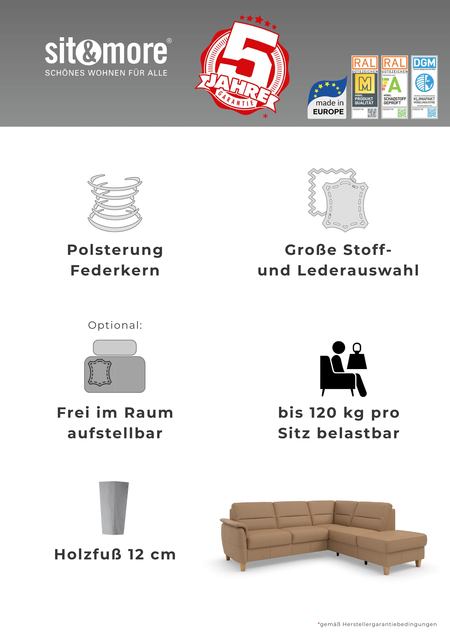 Home affaire Ecksofa »Palmera L-Form, B: 244 cm - OTTO. Verlässliche Qualität.« optional Schlaffunktion & Bettkasten, Federkern