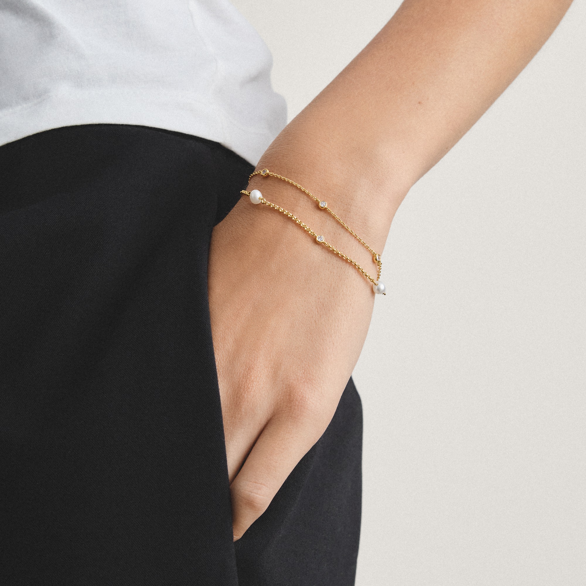 THOMAS SABO Armband »Armband gelbgoldfarben mit Perlen« mit Zirkonia (synth.)