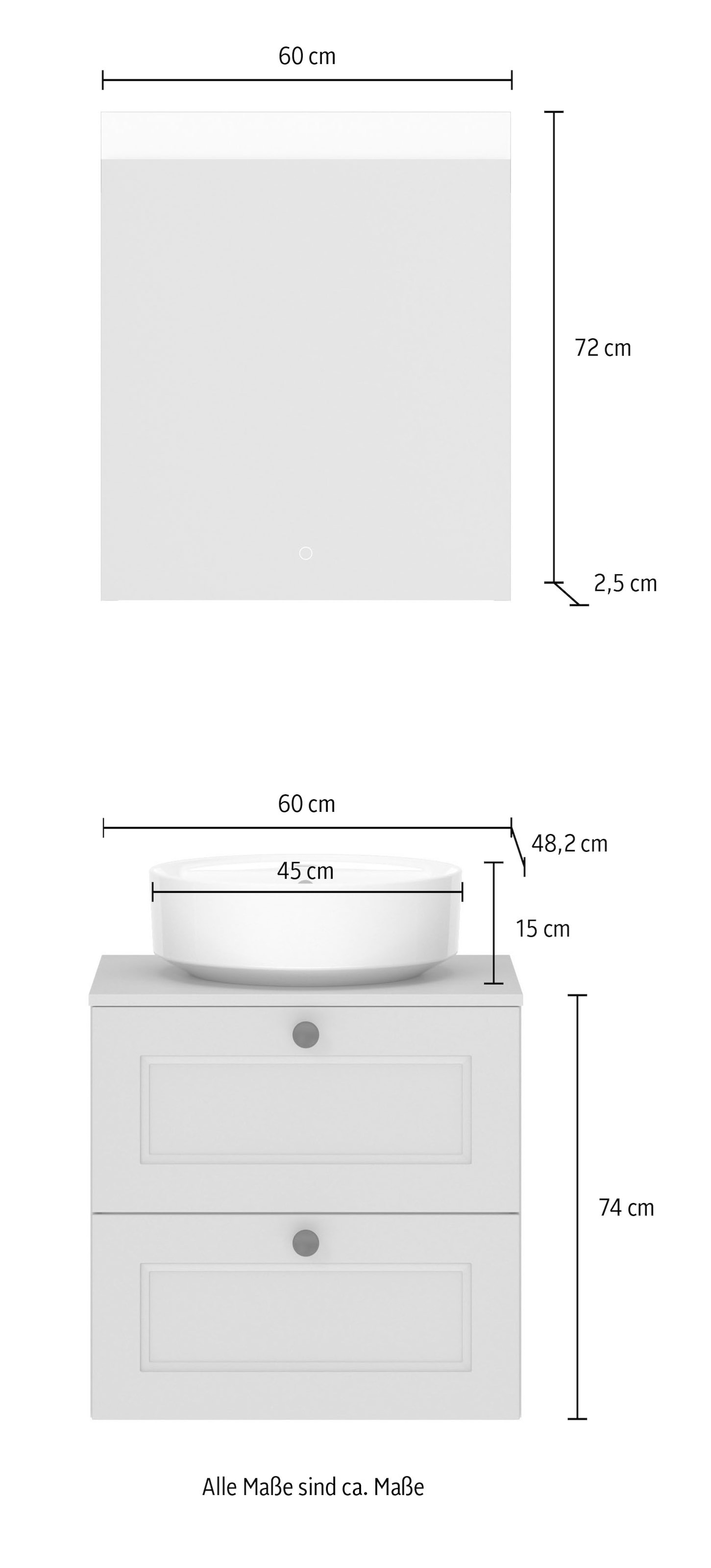 nobilia® Badmöbel-Set »Cascada« Set, inkl.  Aufsatzwaschbecken und beleuchtetem  Spiegel mit Touch-Sensor, 2 Stk. tlg.