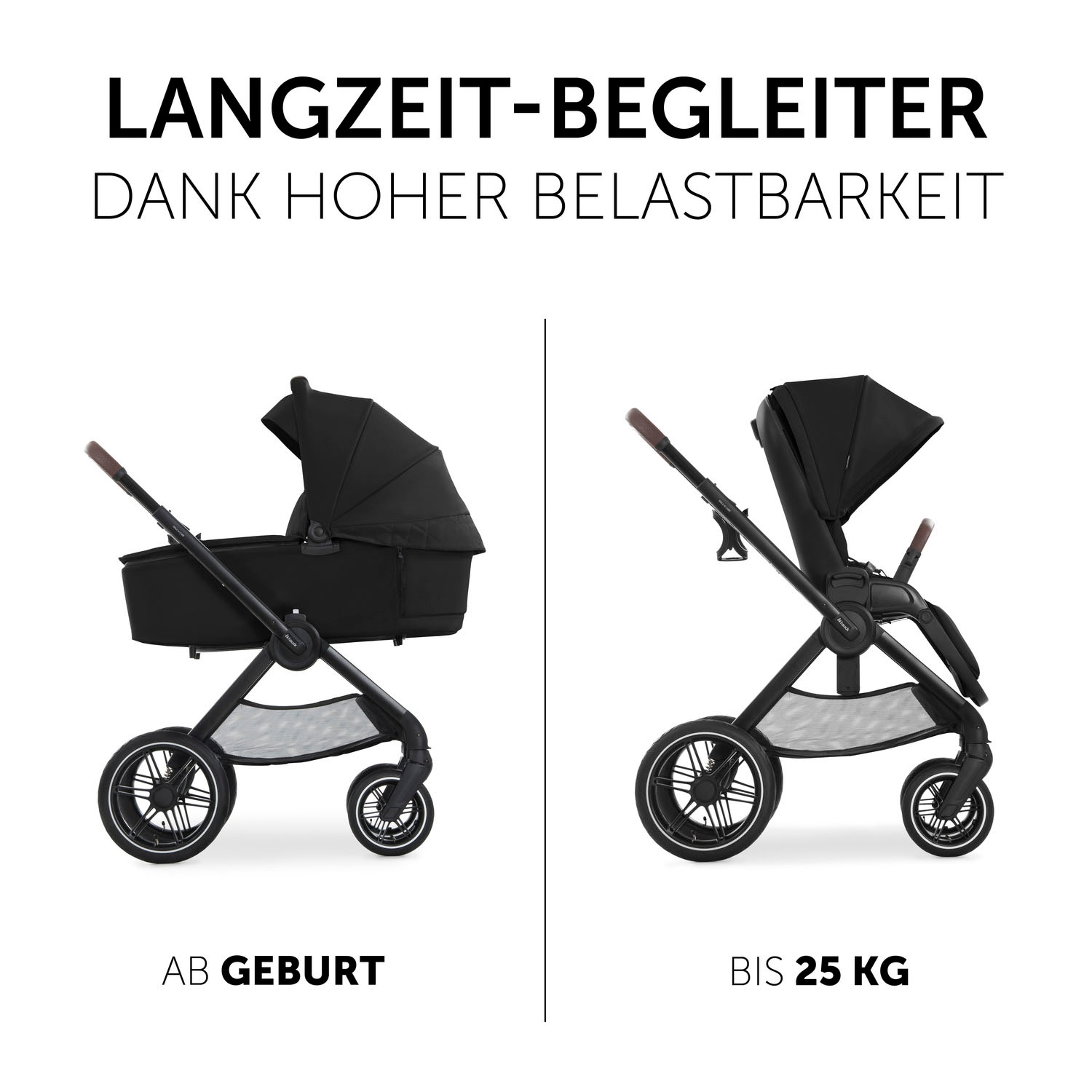 Hauck Kombi-Kinderwagen »Walk N Care Air Set, black«, 22 kg, belastbar bis 22 kg