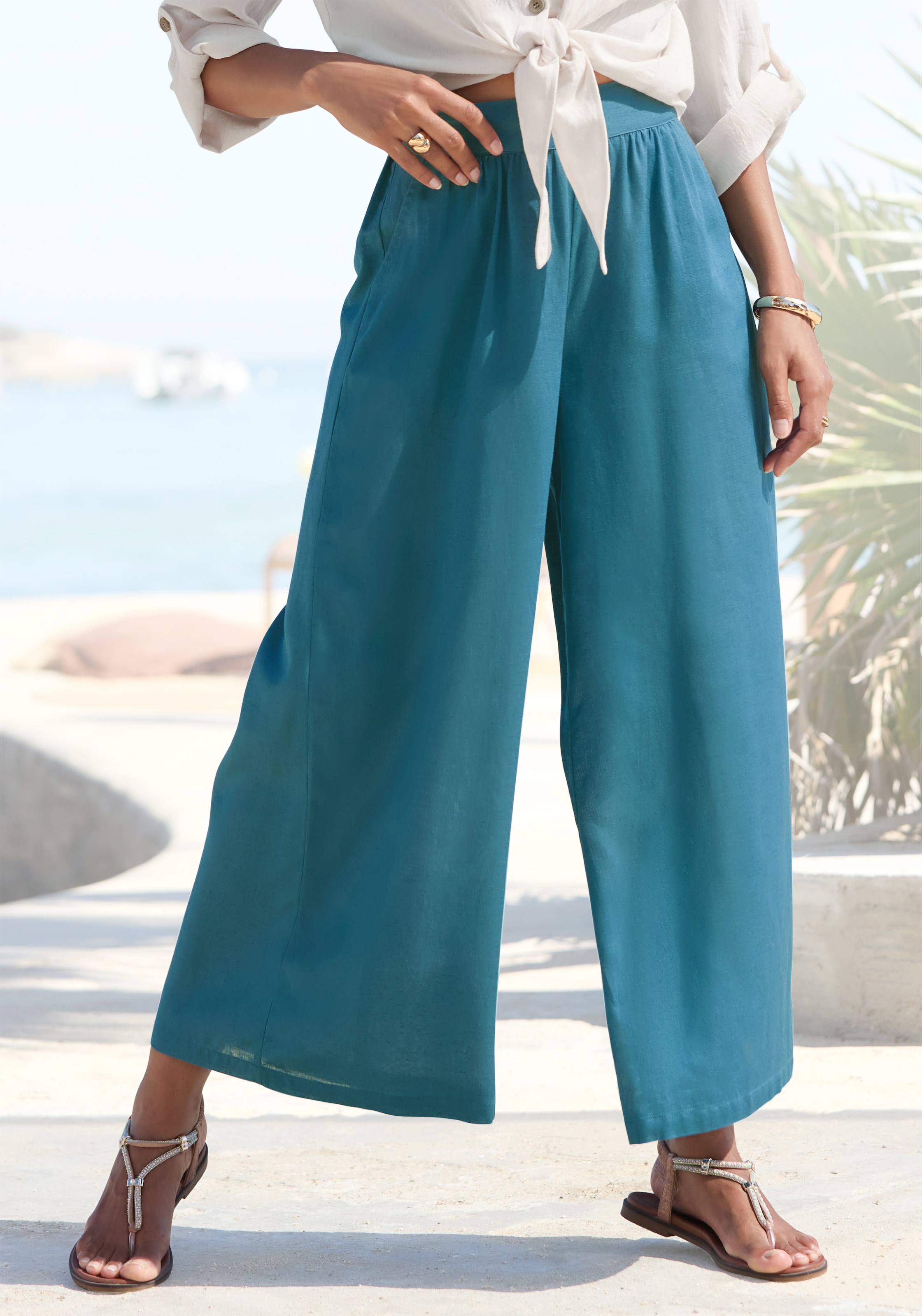 LASCANA Culotte "mit Leinen-Anteil und weitem Bein" Leinenhose, luftige Sommerhose in 7/8-Länge aus Leinenmix, Culotte