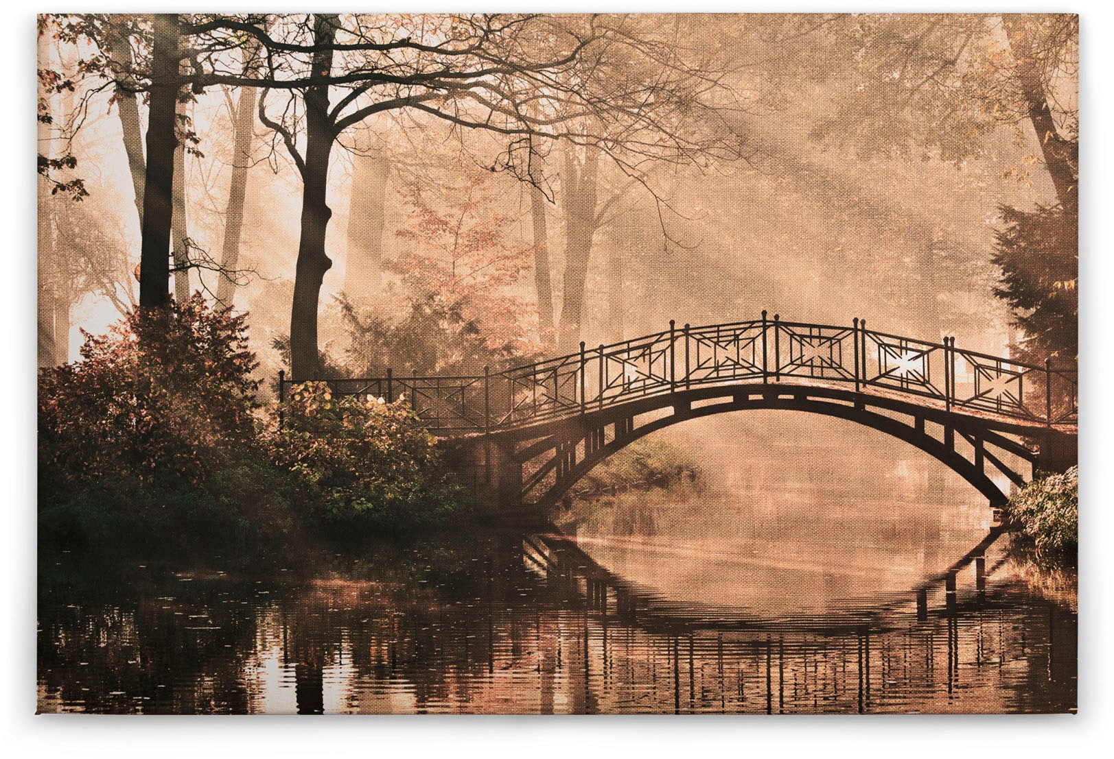 A.S. Création Leinwandbild »Park Bridge«, Kunst-Wald-Kinder, (1 St.), Bild mit Brücke Keilrahmen Leinwand-Bild Wohnzimmer modern Wandbild