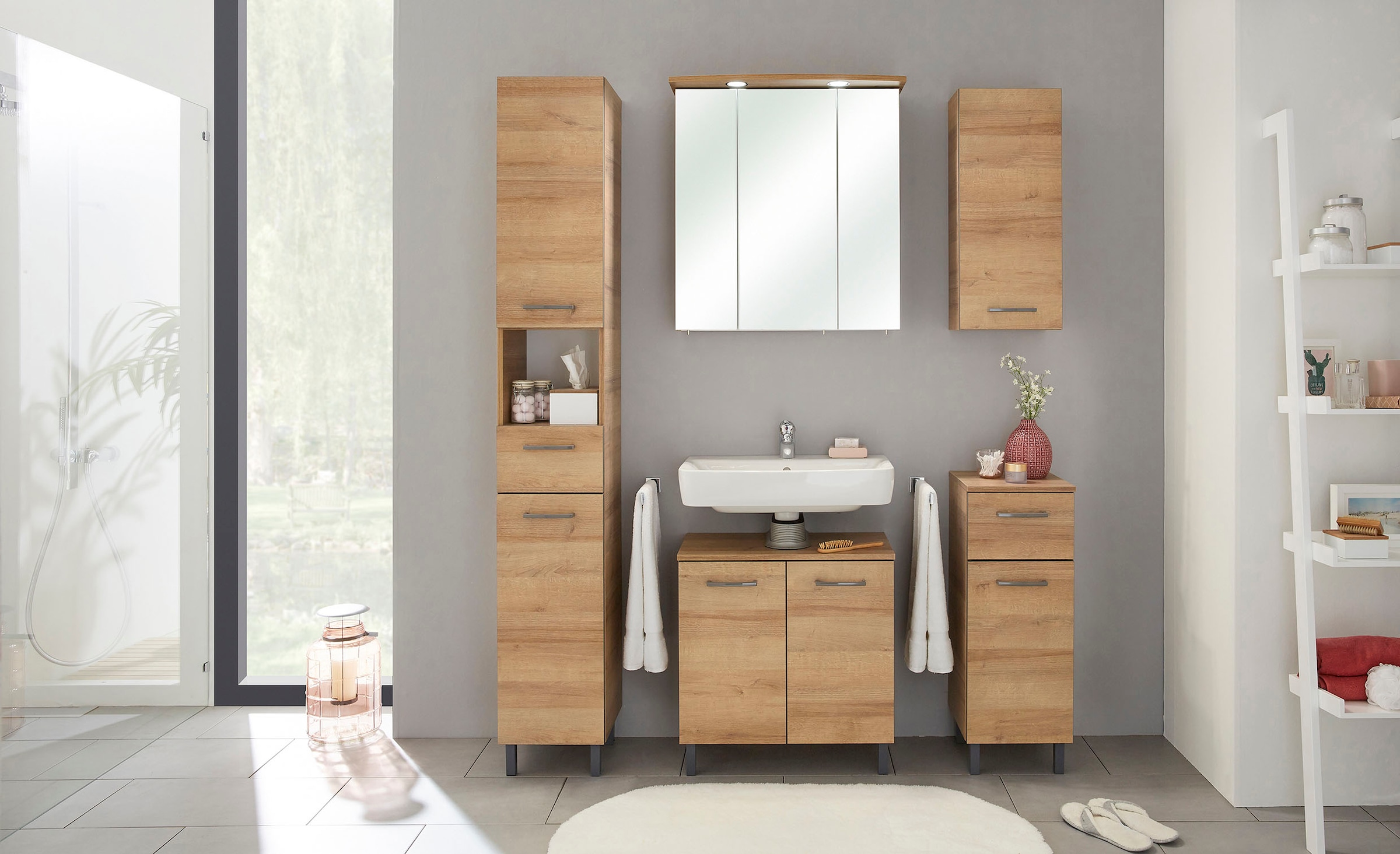 Saphir Waschbeckenunterschrank »Quickset 919 Unterbeckenschrank, Riviera Eiche quer Nachbildung«, Waschbeckenschrank inkl. Türdämpfer, 60 cm breit, ohne Waschbecken