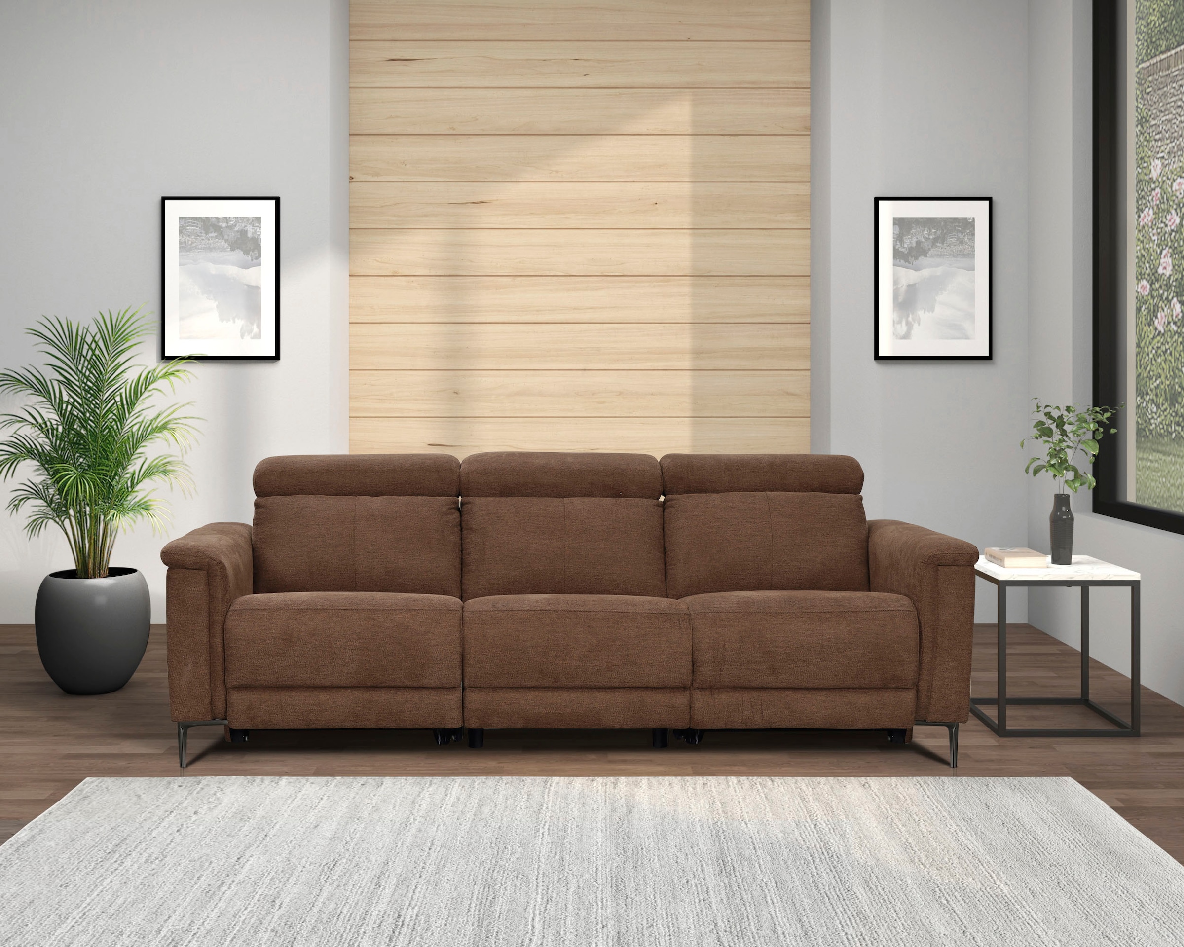 OTTO home 3-Sitzer "LUND,Struktur-Bezug, 222 cm, man. o. elektr. Relaxfunktion in 2 Sitzen" (links/rechts), USB-A bei elektrischer Ausführung, Kopfteilverstellung