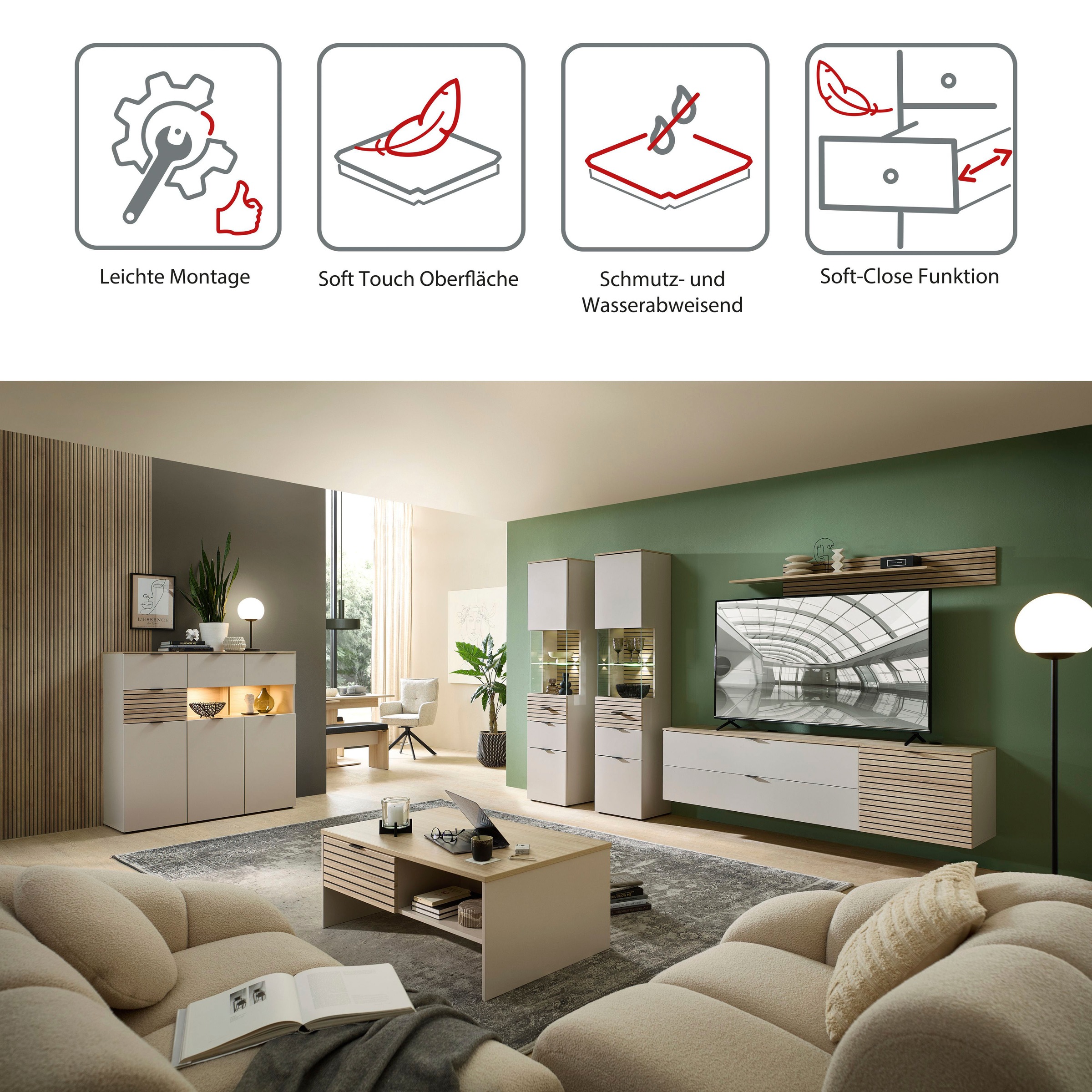 Thumbnail - Innostyle Vitrine "INA Vitrine, 45 x 200 x 36 cm (B/H/T)" 1 Stk. tlg. L/R verwendbar, inkl. Beleuchtung, Softclose