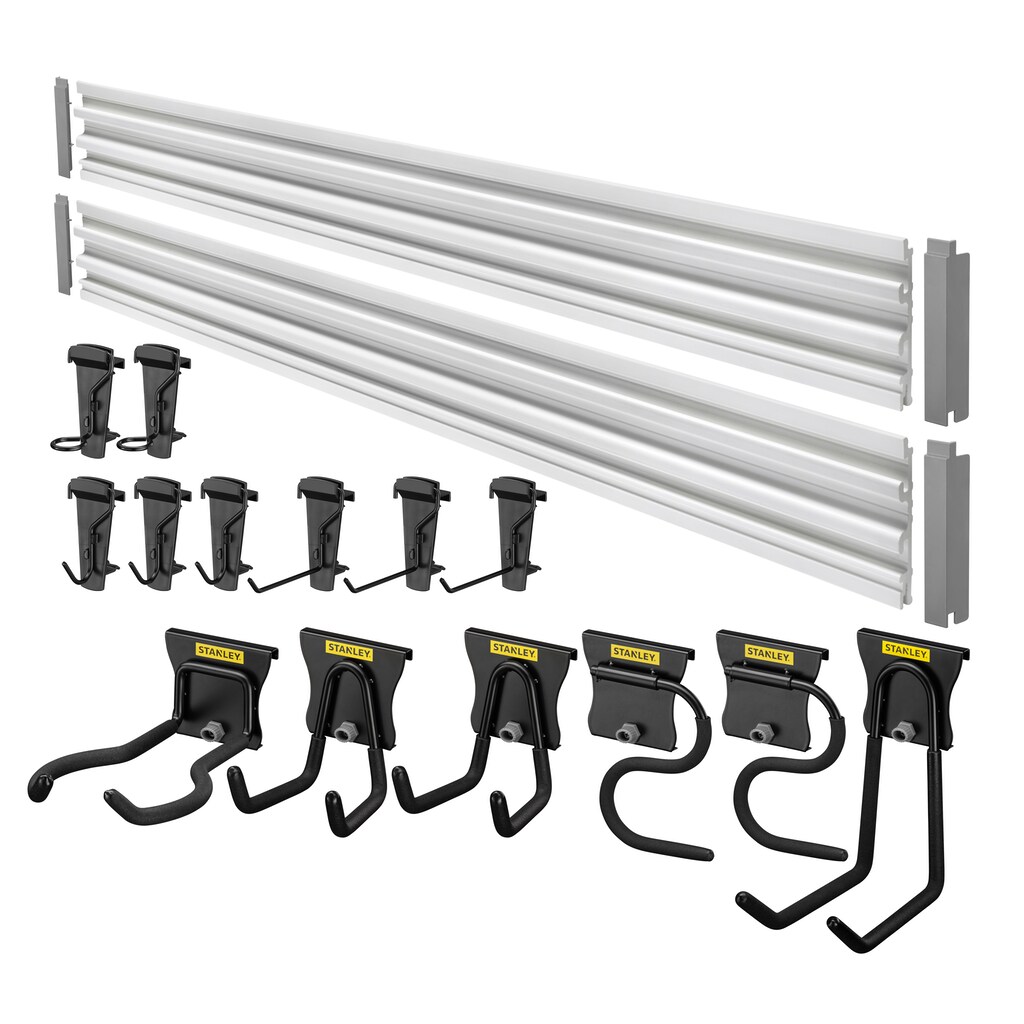 STANLEY Wandhalterung »STST22000-1 STANLEY Trackwalls Set 20-teiliges Wandsystem inklusive Schienen und Haken für eine Vielzahl von Anwendungen«