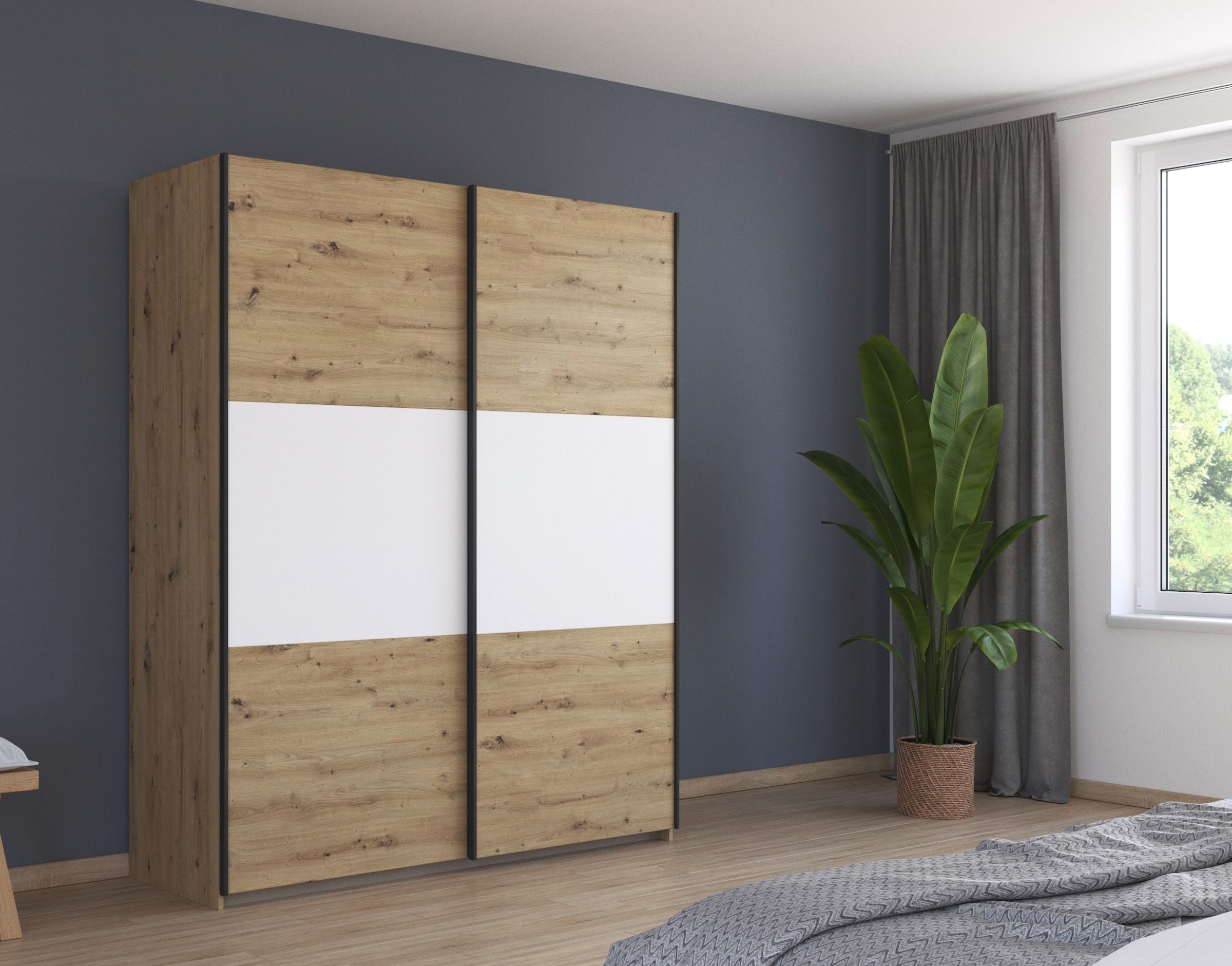 rauch Schwebetürenschrank »Kleiderschrank Schrank Garderobe Garderobenschrank Wäscheschrank NEO«, (in 3 verschiedenen Ausstattungen BASIC/CLASSIC/PREMIUM), mit großzügigem Stauraum und vielfältigen Farbkombinationen