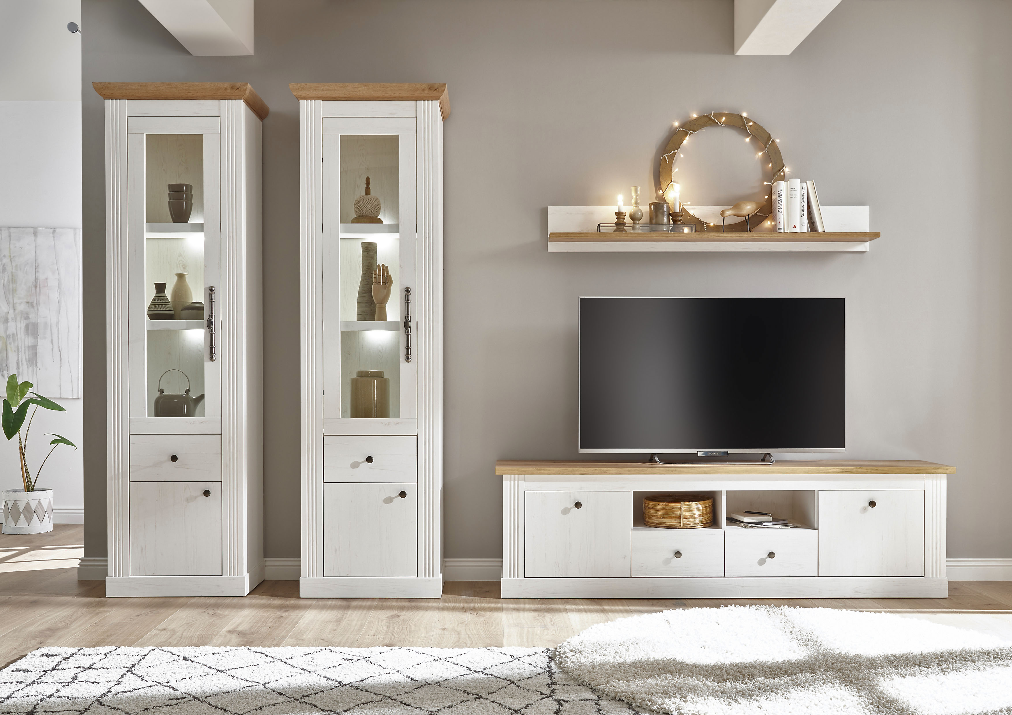 OTTO home Wohnwand "Westminster, Anbauwand im Landhausstil, Komplettset, Wohnzimmer-Set" Set, 4 Stk. tlg.