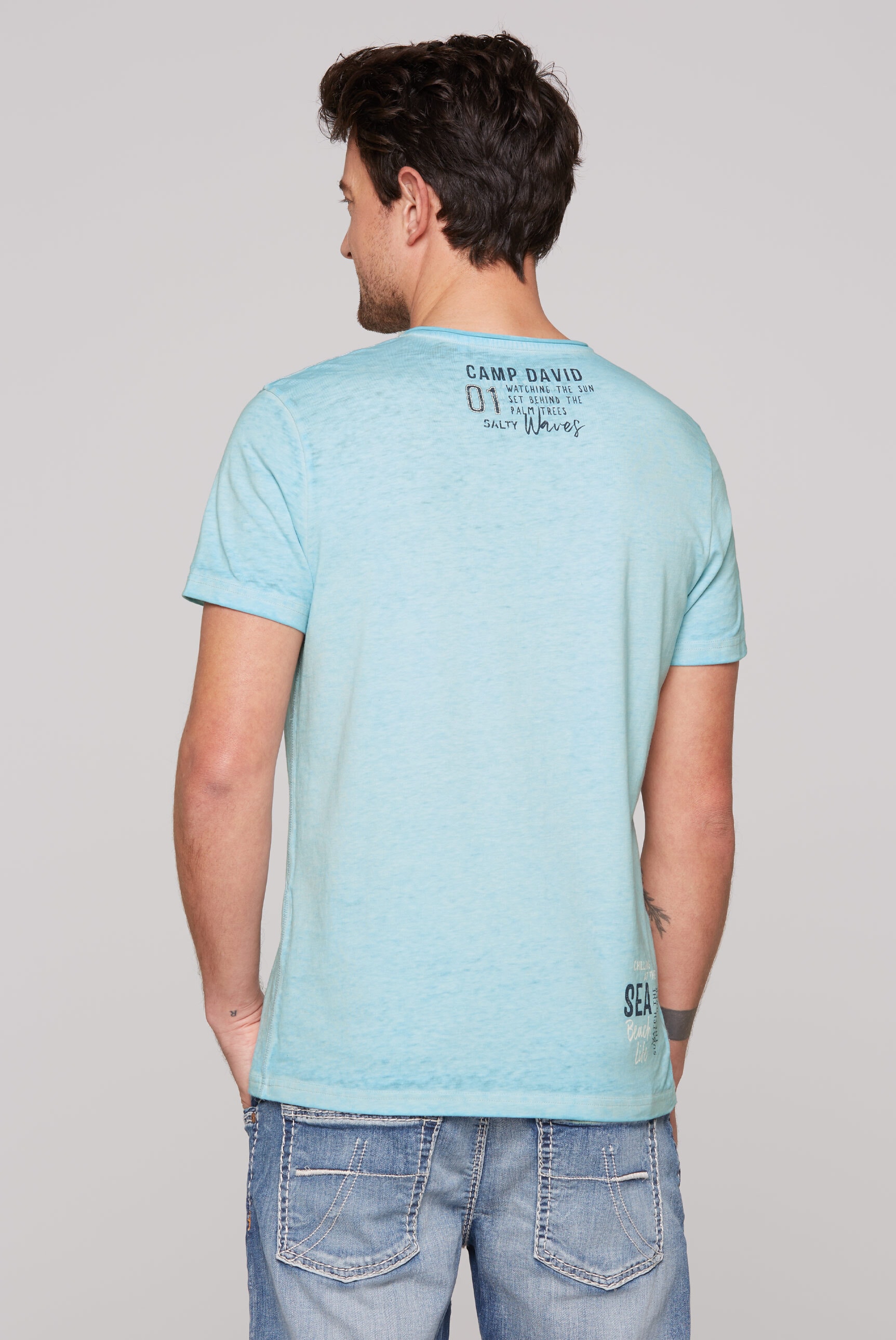 CAMP DAVID Henleyshirt, mit Rollsaum am Ausschnitt