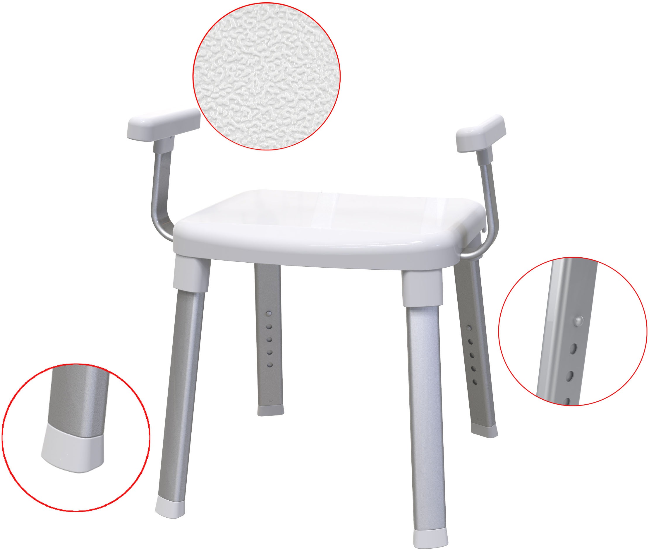 Thumbnail - Bischof Dusch- und Badhocker "Splash 2.0", belastbar bis 150 kg, rutschfester Stand, TÜV/GS geprüft, mit Armlehnen