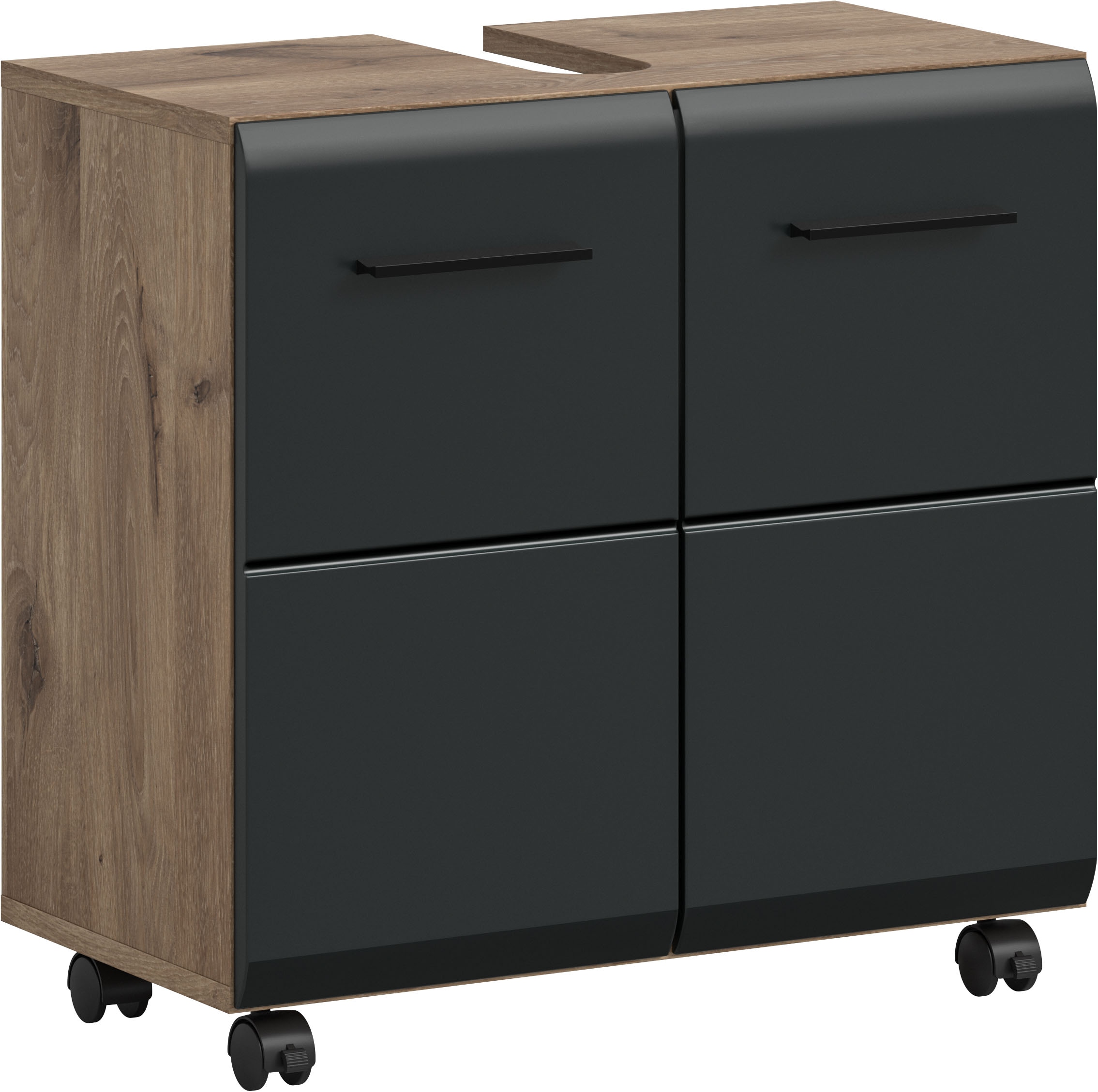 welltime Waschbeckenunterschrank »FLORENZ,  Breite 60cm, inkl. Siphonausschnitt, mit Türen oder Schüben« TOPSELLER!,  hochwertige MDF Front, Griff schwarz, Badschrank, Bad