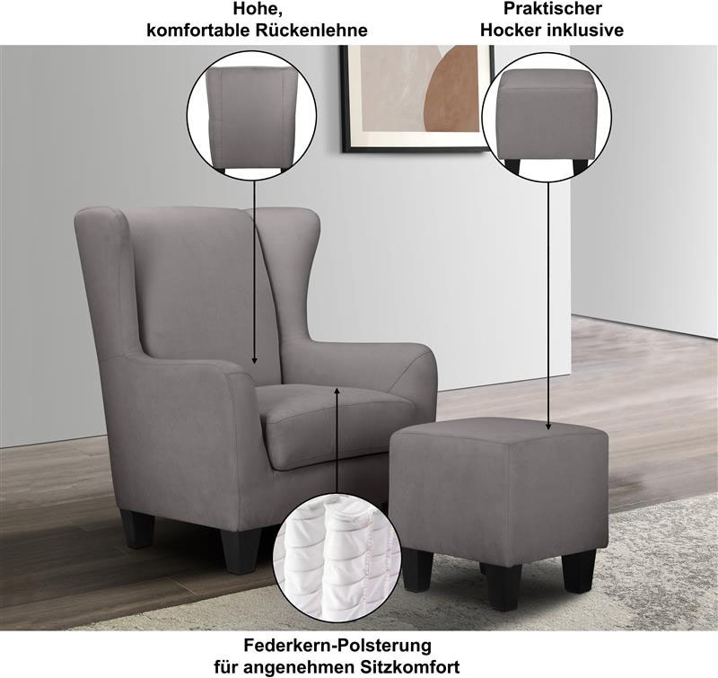 Home affaire Ohrensessel »Chilly, Sessel mit Hocker und Federkern-Polsterung,« Set, bestehend aus Sessel und Hocker, 2 Stk. tlg. in Cord und Microfaser-Bezug, Unser Dauertiefpreis