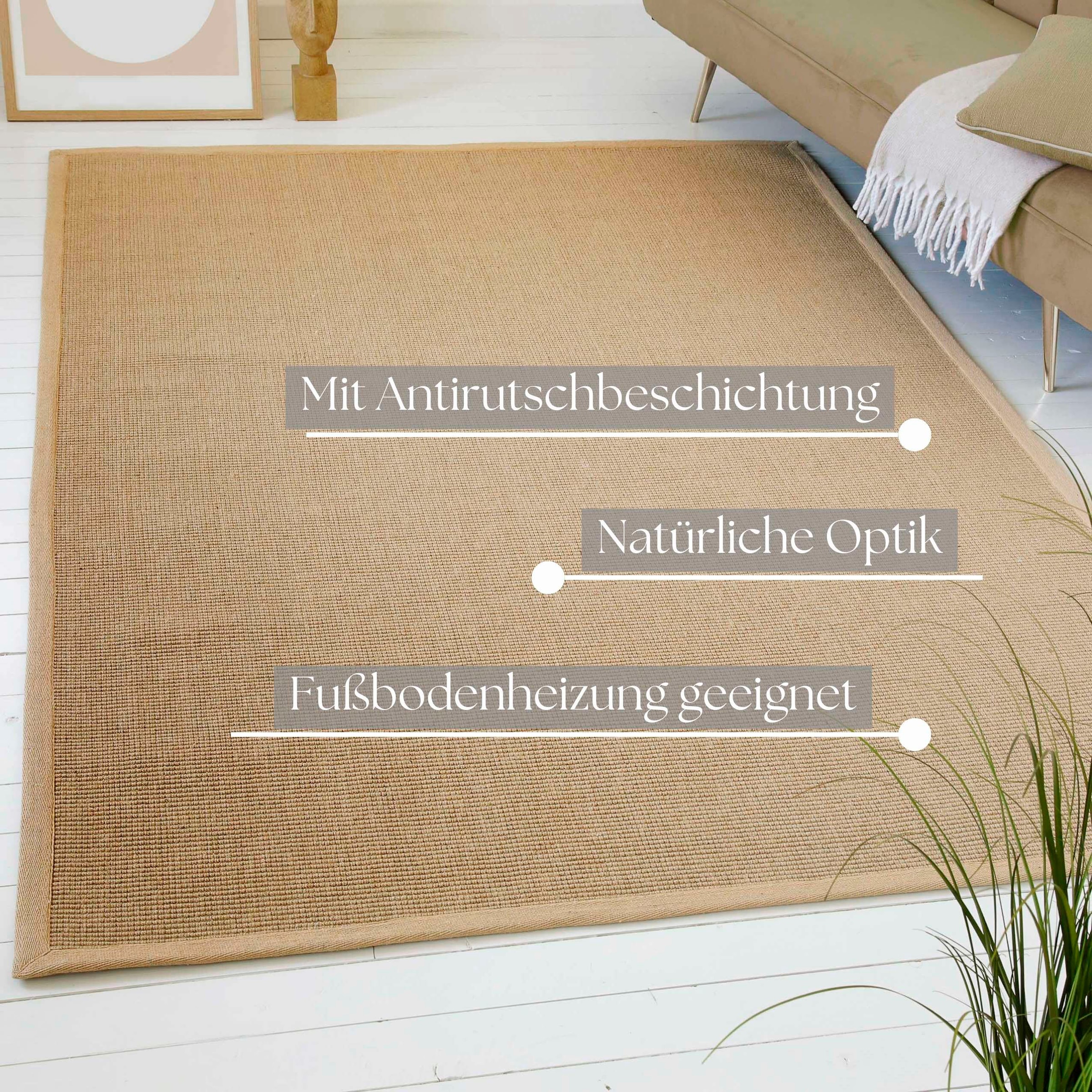 my home Teppich »Liora, Juteteppich, auch als Läufer erhältlich«, rechteckig, 5 mm Höhe, Flachgewebe, 100% Natur Jute, eingefasst, Wohnzimmer, Schlafzimmer