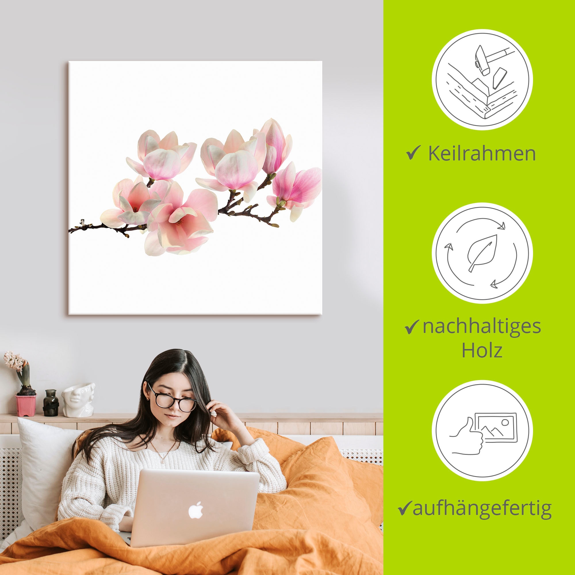 Artland Leinwandbild »Magnolie« Blumen 1 Stk. tlg. auf Holzrahmen gespannt