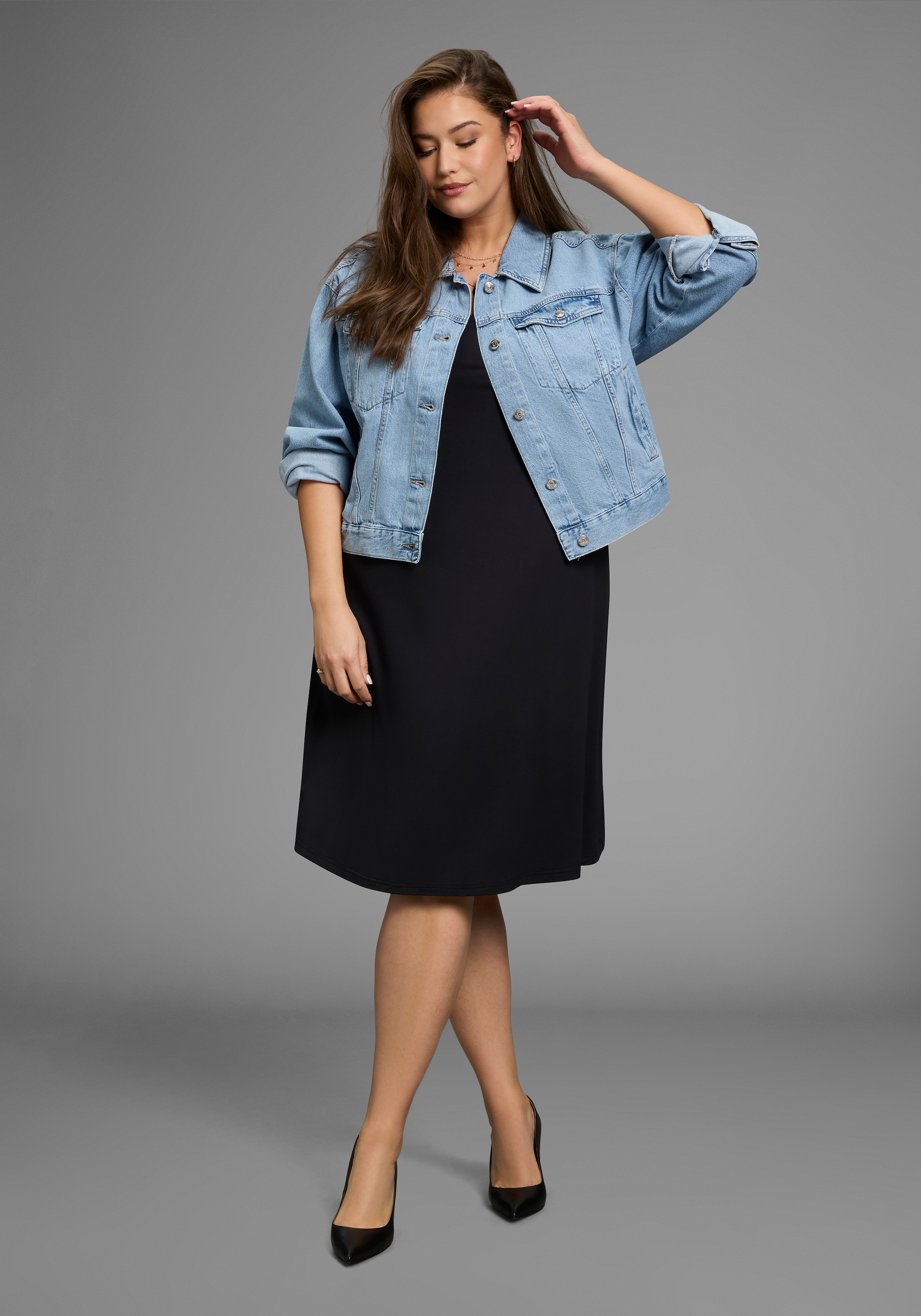 Laura Scott CURVE Jerseykleid, in leicht ausgestellter, fließender Wickelform - GROSSE GRÖSSE