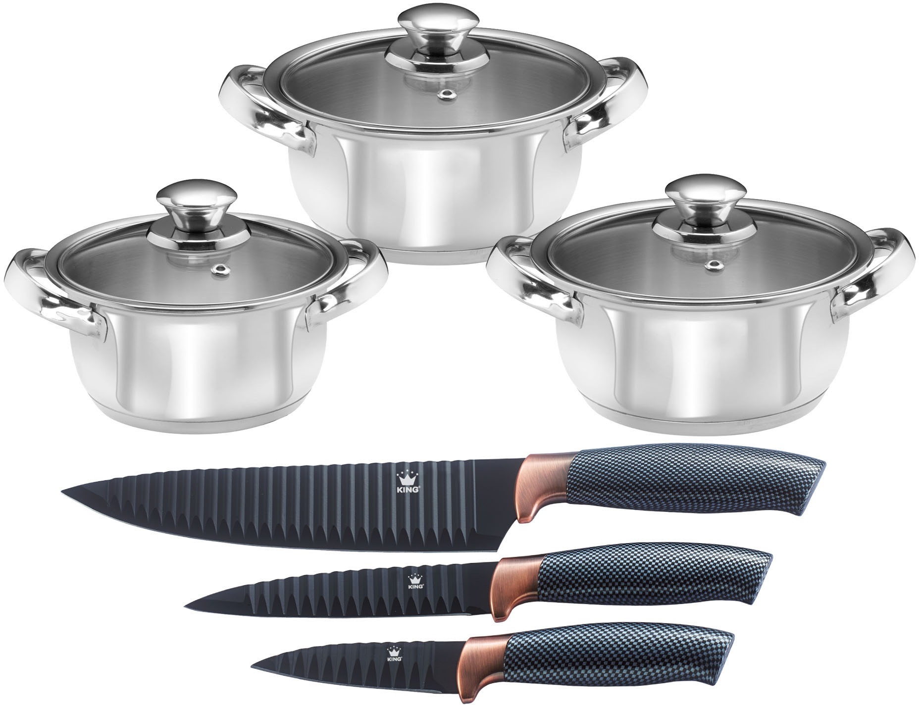 KING Topf-Set "EDELSTAHL" Set, 3 Töpfe Ø 16/18/20 cm inkl. Glasdeckel, 3 Me günstig online kaufen