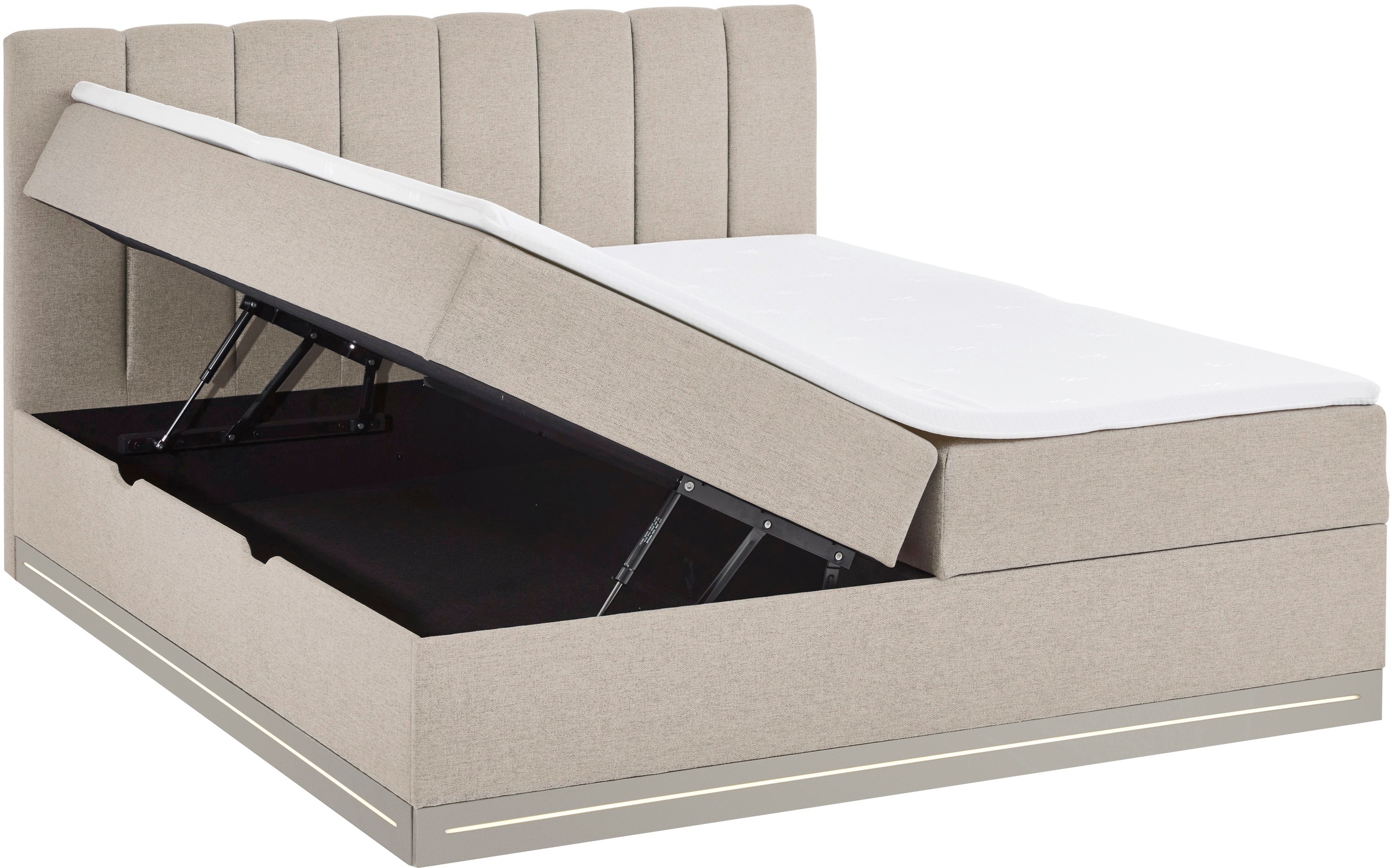 Home affaire Boxbett »WAKKANAI, Polsterbett mit Bettkasten, inkl. Taschfederkernmatratze H3« mit PUR-Schaum-Topper, mit LED-Lichtleiste, LIegefläche 180x200cm