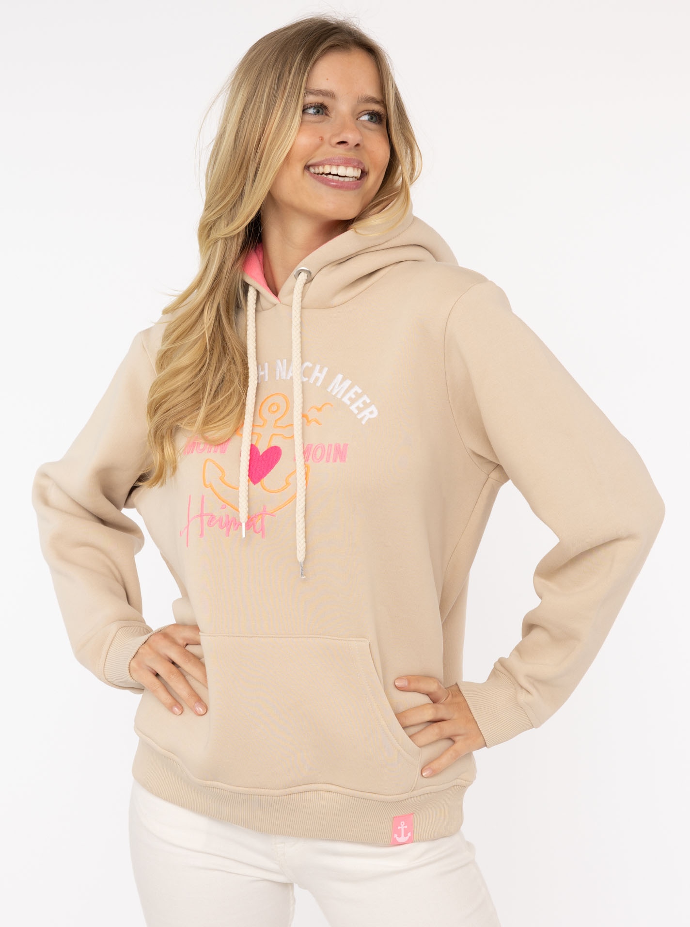 Zwillingsherz Hoodie ""Fernweh nach Meer"", mit maritimer Stickerei, Kängur günstig online kaufen