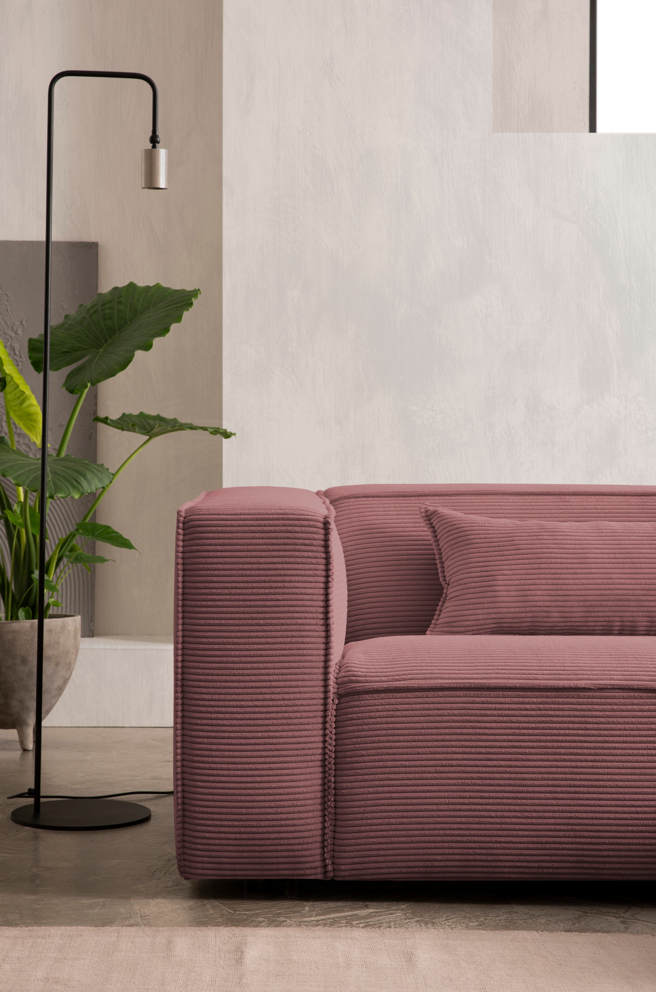 LeGer Home by Lena Gercke Ecksofa »PIARA mit Kedernaht in Cord oder Leinenoptik, moderne Couch in L-Form«, wahlweise Ottomane rechts/links, schwarze Füße, bequemer Sitzkomfort