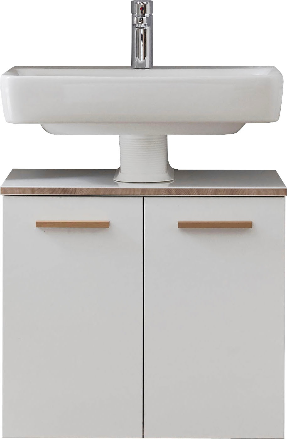 Saphir "Quickset 931 Unterbeckenschrank, 60 cm breit, 2 Türen, Weiß Glanz" Waschbeckenschrank inkl Türdämpfer, Siphonausschnitt, ohne Waschbecken