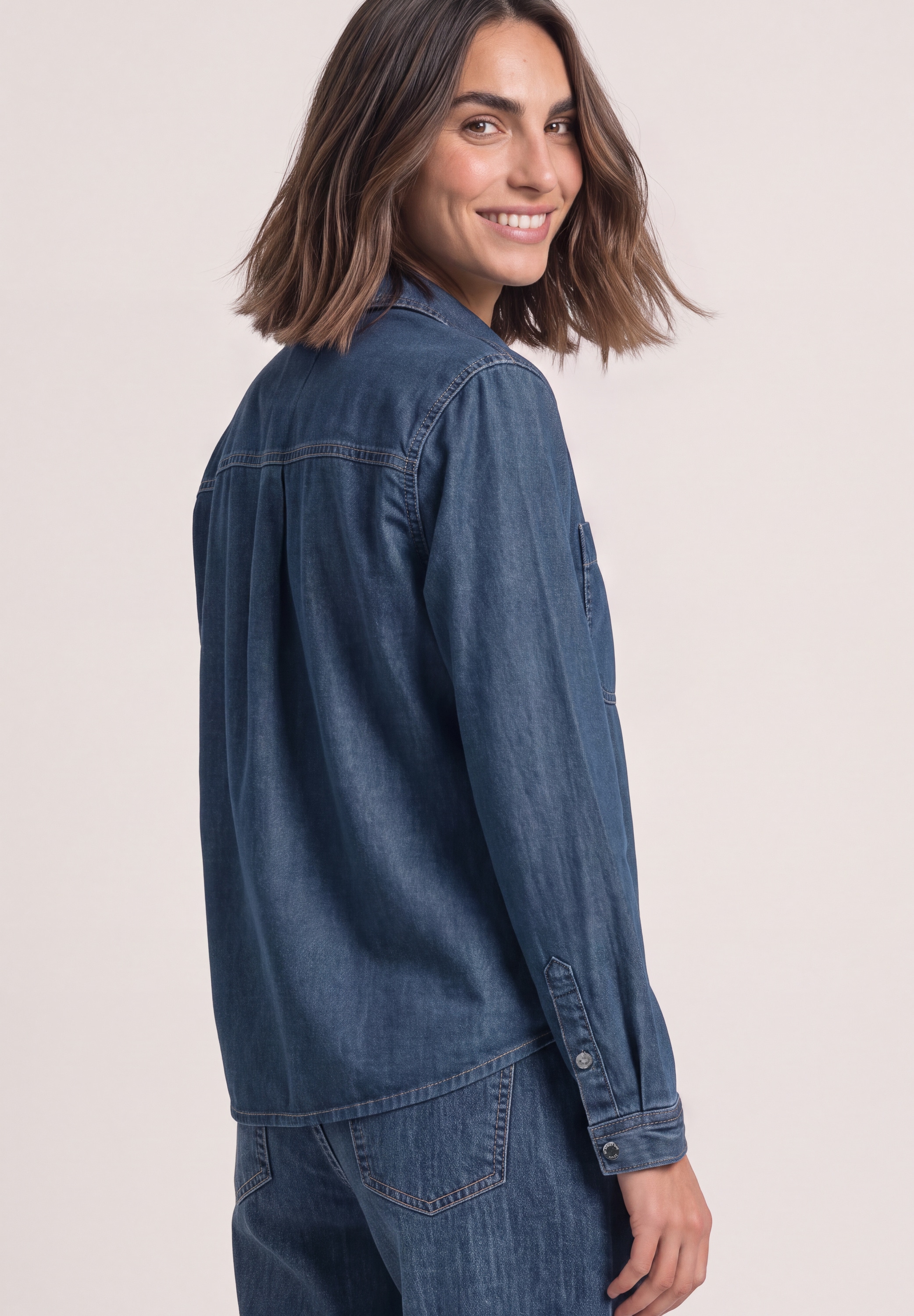 STREET ONE Langarmbluse in Denim-Optik