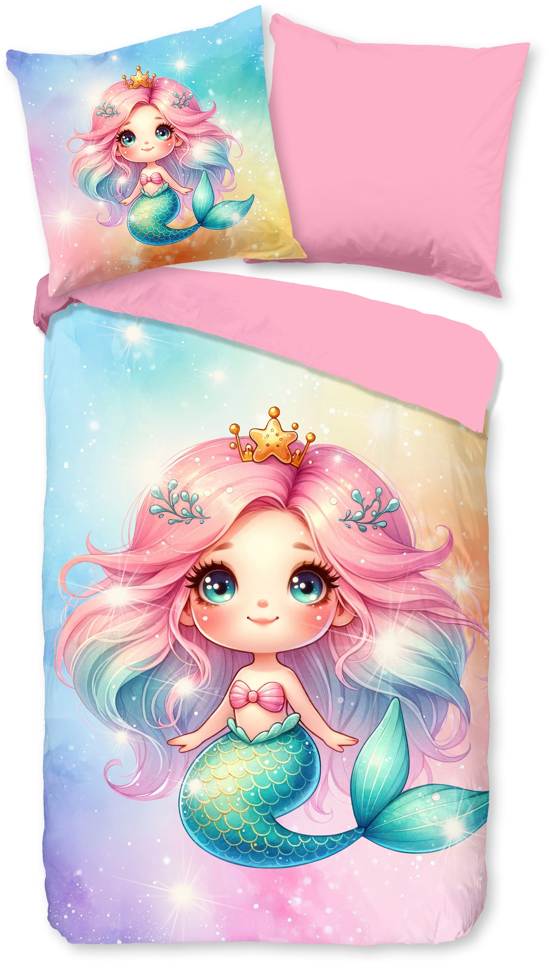 PURE luxury collection Kinderbettwäsche »Zia« 2 Mikrofaser, 135x200, 2 Teilig, Wendeoptik, Mädchen, Meerjungfrau