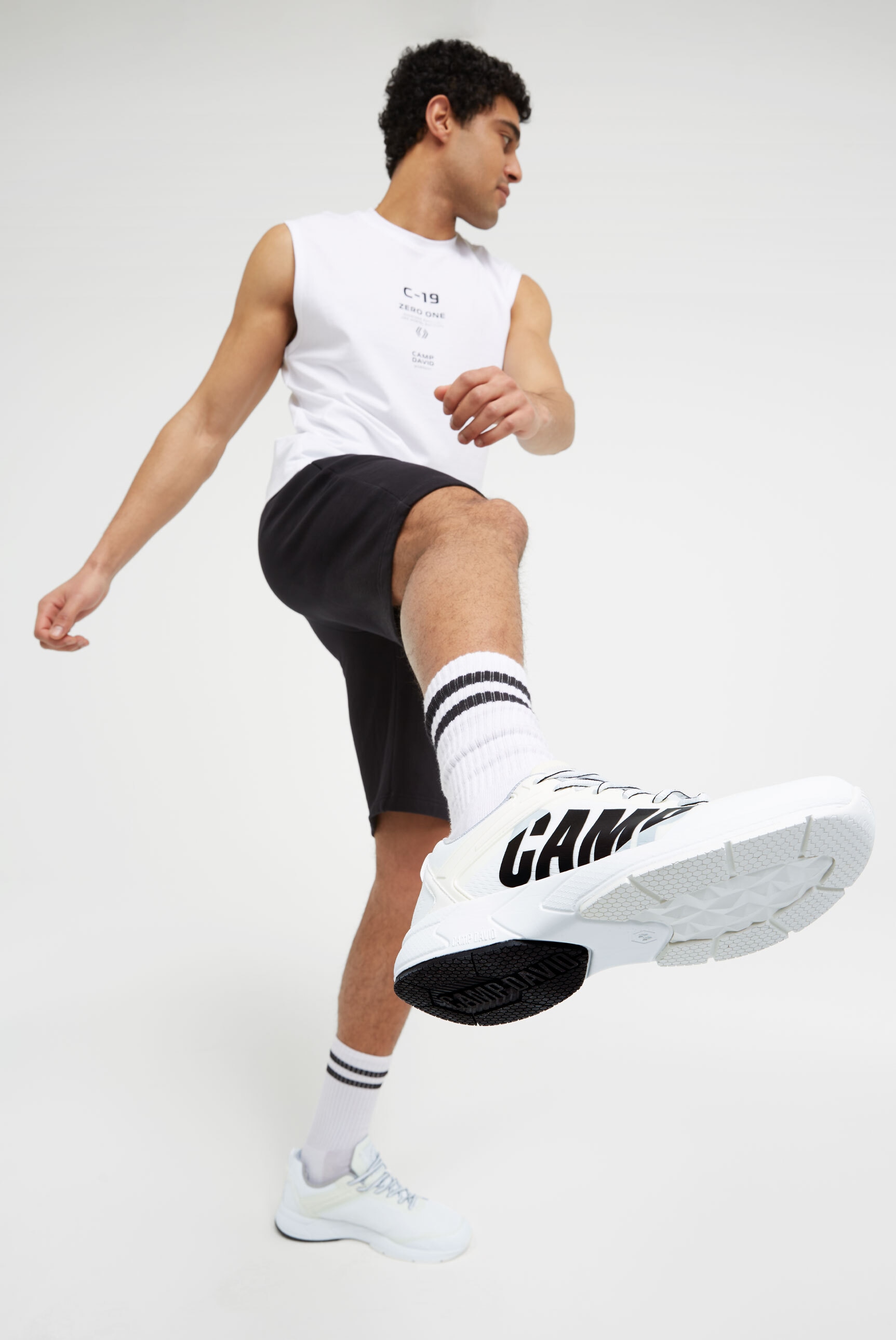 Sneaker CAMP DAVID, Herren, Gr. 44, weiß, Synthetik, Textil, unifarben, Schuhe Sneaker, mit Fersenstabilisator