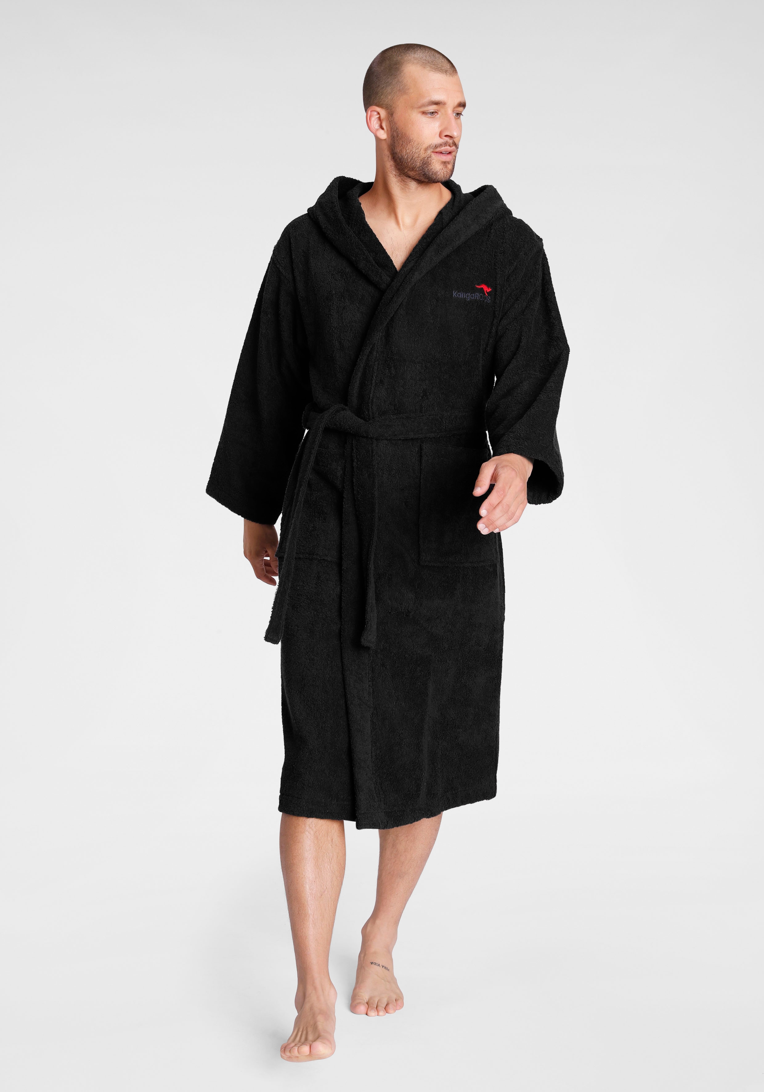 KangaROOS Unisex-Bademantel "Cassidy, für Damen & Herren, Standardlänge & Überlänge" 1 Stk. mit Taschen, Männer und Frauen, Baumwolle, Reise, Hotel, Sauna, S-3XL