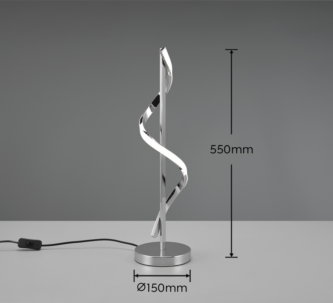 REALITY Leuchten LED Tischleuchte »ISABEL, Tischlampe mit Schnurschalter, LED kaltweiß 4000k, 950 Lumen«, 1 flammig, Leuchtmittel LED-Board | LED fest integriert, 8,5W LED Schreibtischleuchte chromfarben geschwungen, Höhe 56cm Ø 15cm