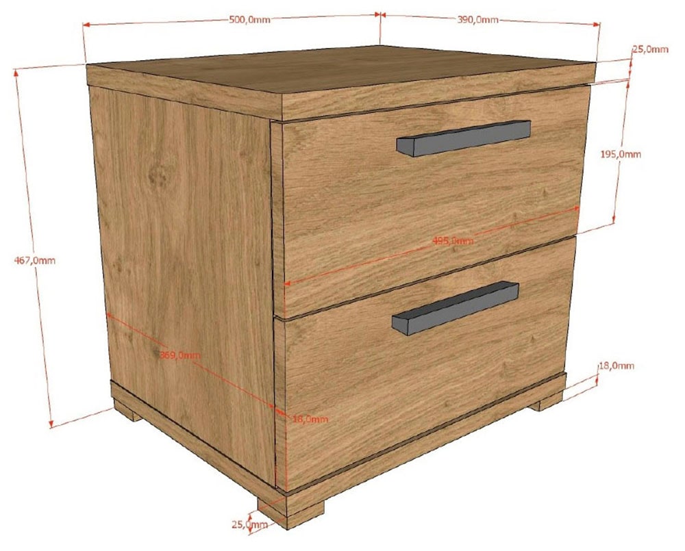 Vipack Nachtschrank »SAM mit 2 geräumigen Schubladen, universell einsetzbar« (B/H/T ca. 50x46,7x39 cm) Schubladen mit Soft-Close,  Pflegeleichte Oberfläche in Eiche Dekor