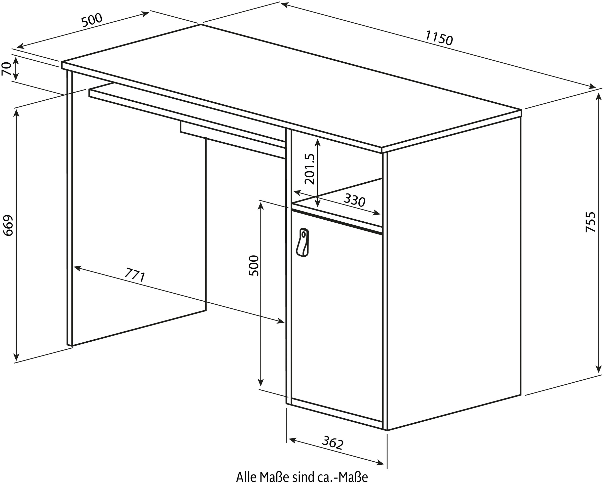 TemaHome Schreibtisch »OXFORD«, Ledergriff