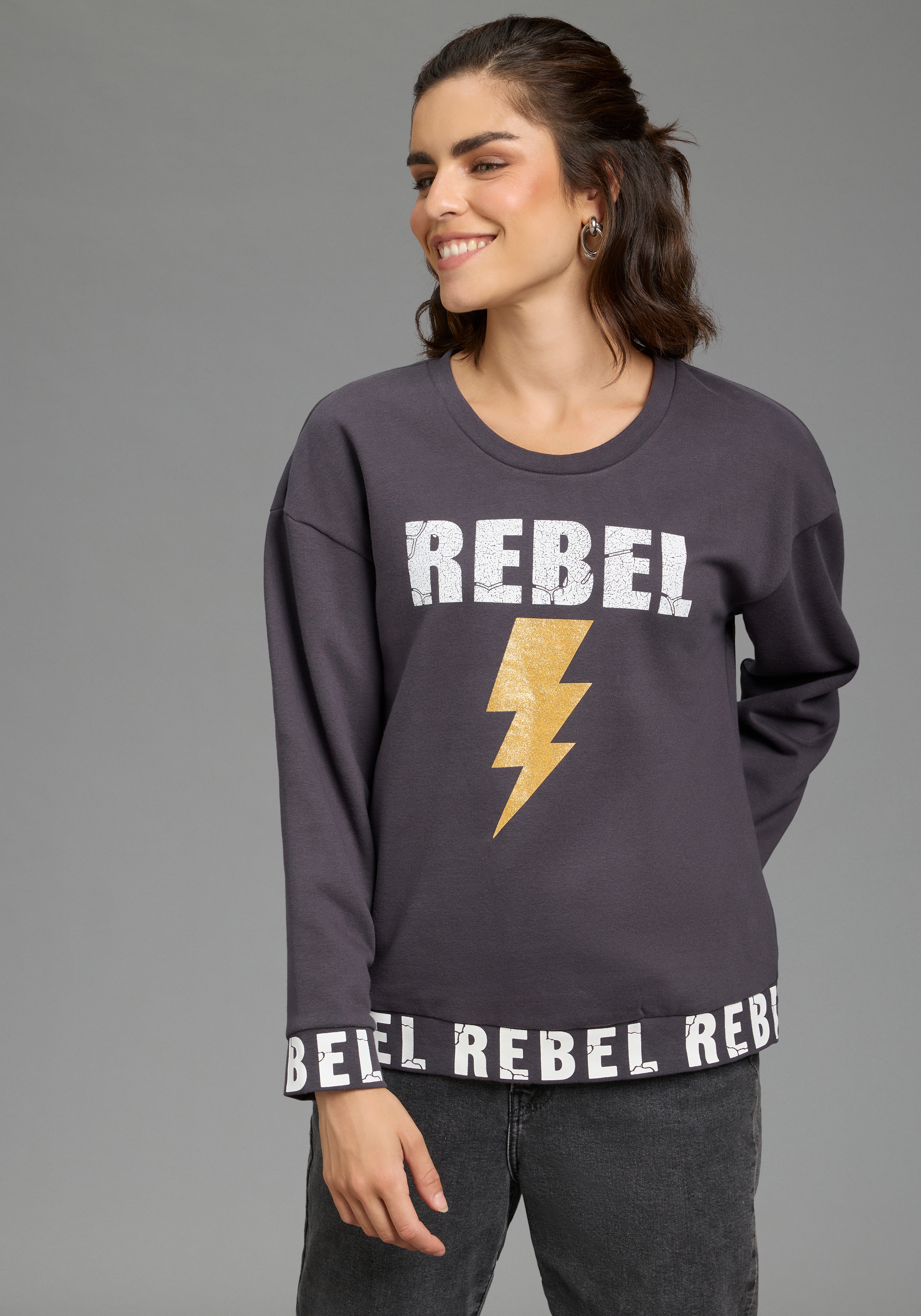 Laura Scott Sweatshirt, gerade geschitten mit aufwendigem Frontdruck