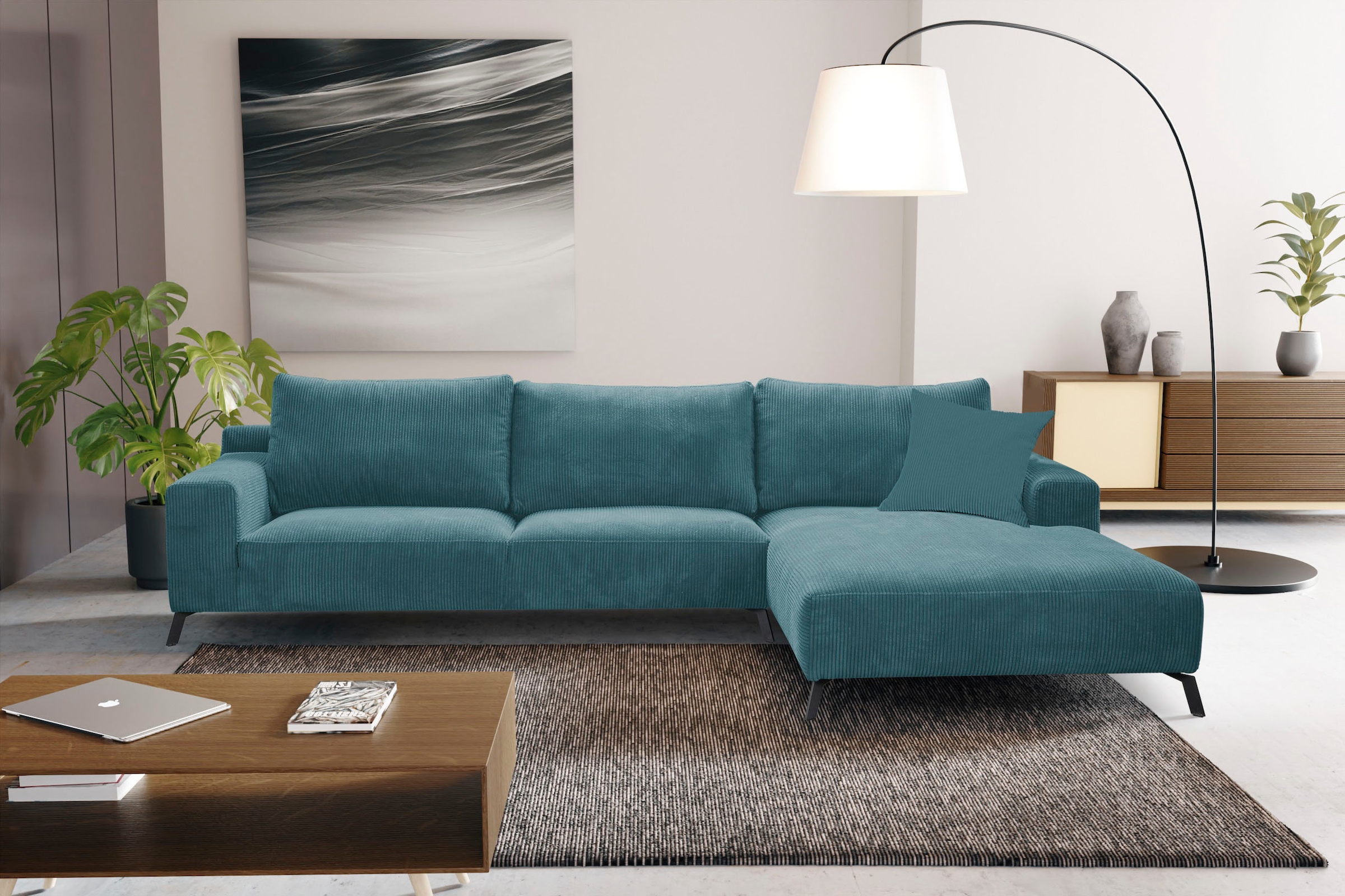 WERK2 Ecksofa »Faro«, & XXL Samtvelours in Design Cord Komfort mit hohem | BAUR trendigem Ecksofa