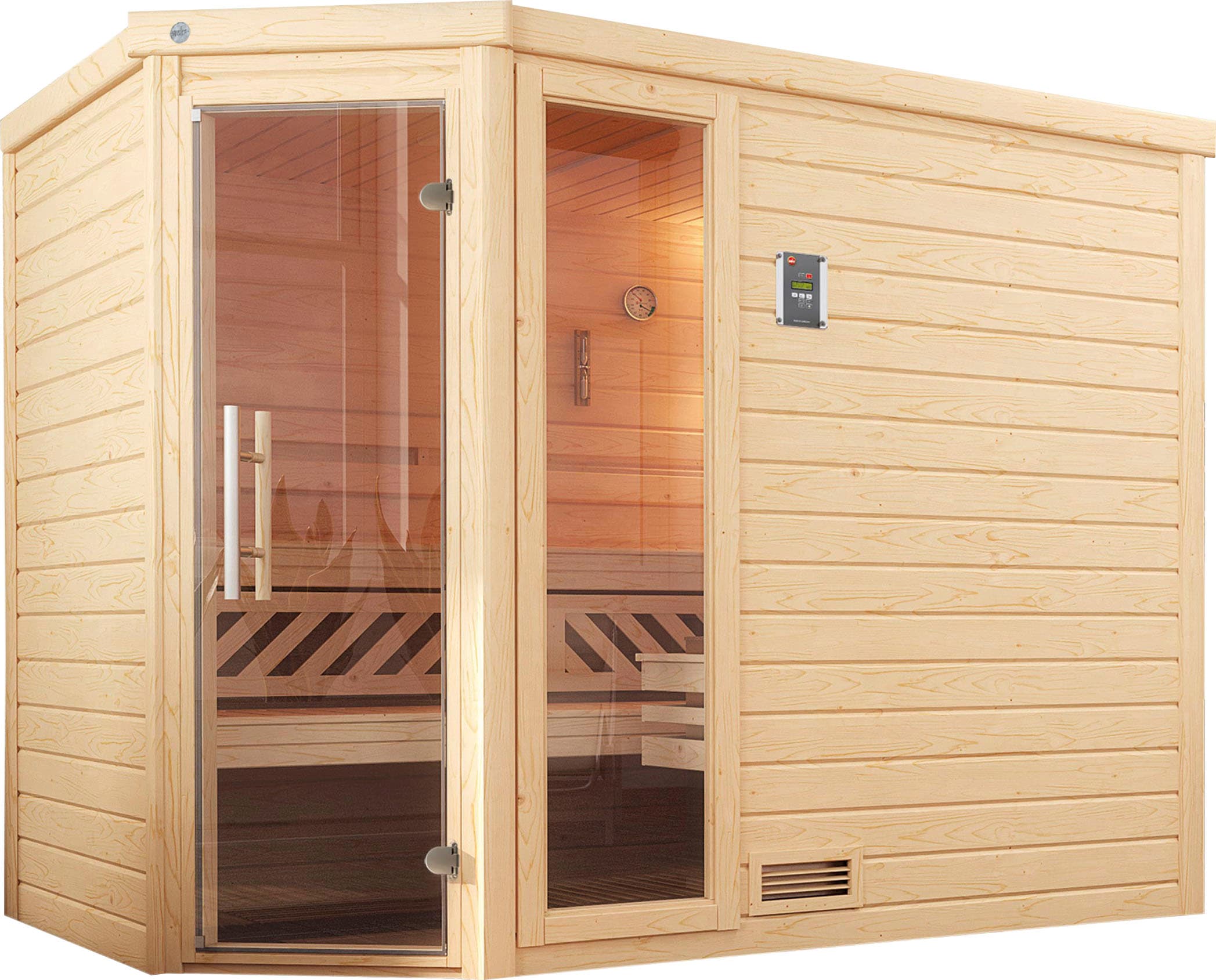 WEKA Sauna "Turku", Bio-Ofen, externe Steuerung, 7,5 kW, beige, Saunen, 7,5 kW Bio-Ofen mit digitaler Steuerung