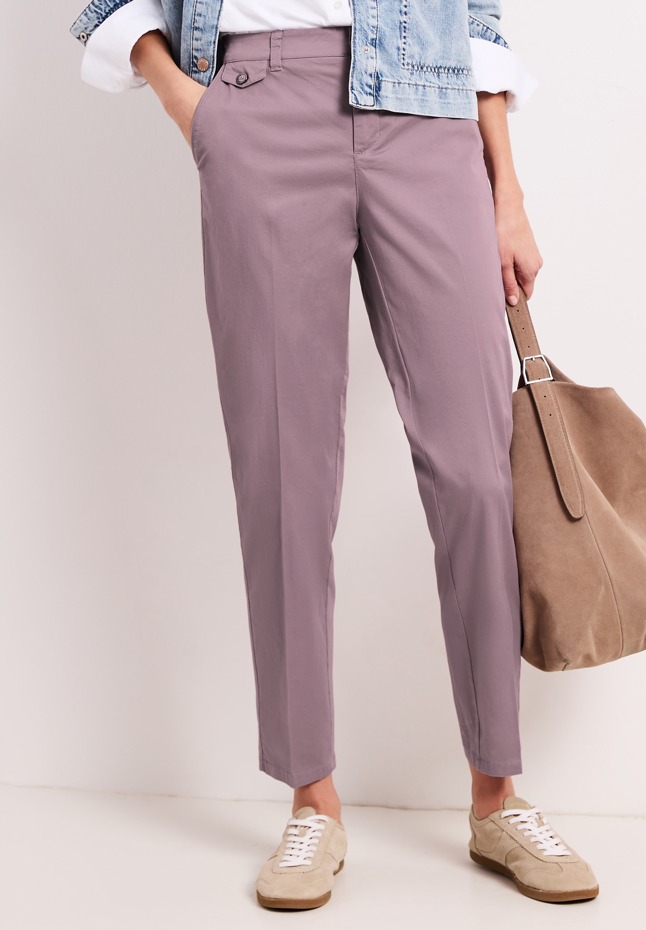Chinohose STREET ONE, Damen, Gr. 42, Länge 28, dusty berry, Web, 97% Baumwolle, 3% Elasthan, unifarben, comfort fit normal, Hosen Chinohose, soft