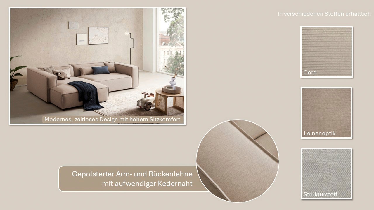 Thumbnail - LeGer Home by Lena Gercke Ecksofa "PIARA XXL, L-Form, Schlaffunktion, Cord, Leinenoptik o. Strukturstoff" Hocker stellba...