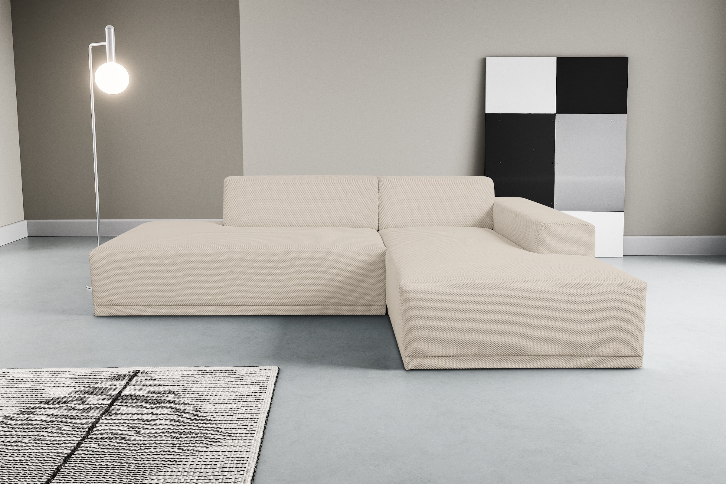 WERK2 Ecksofa "Apollo 264 x 188 cm modern und bequem" Waffelcord, L-Form