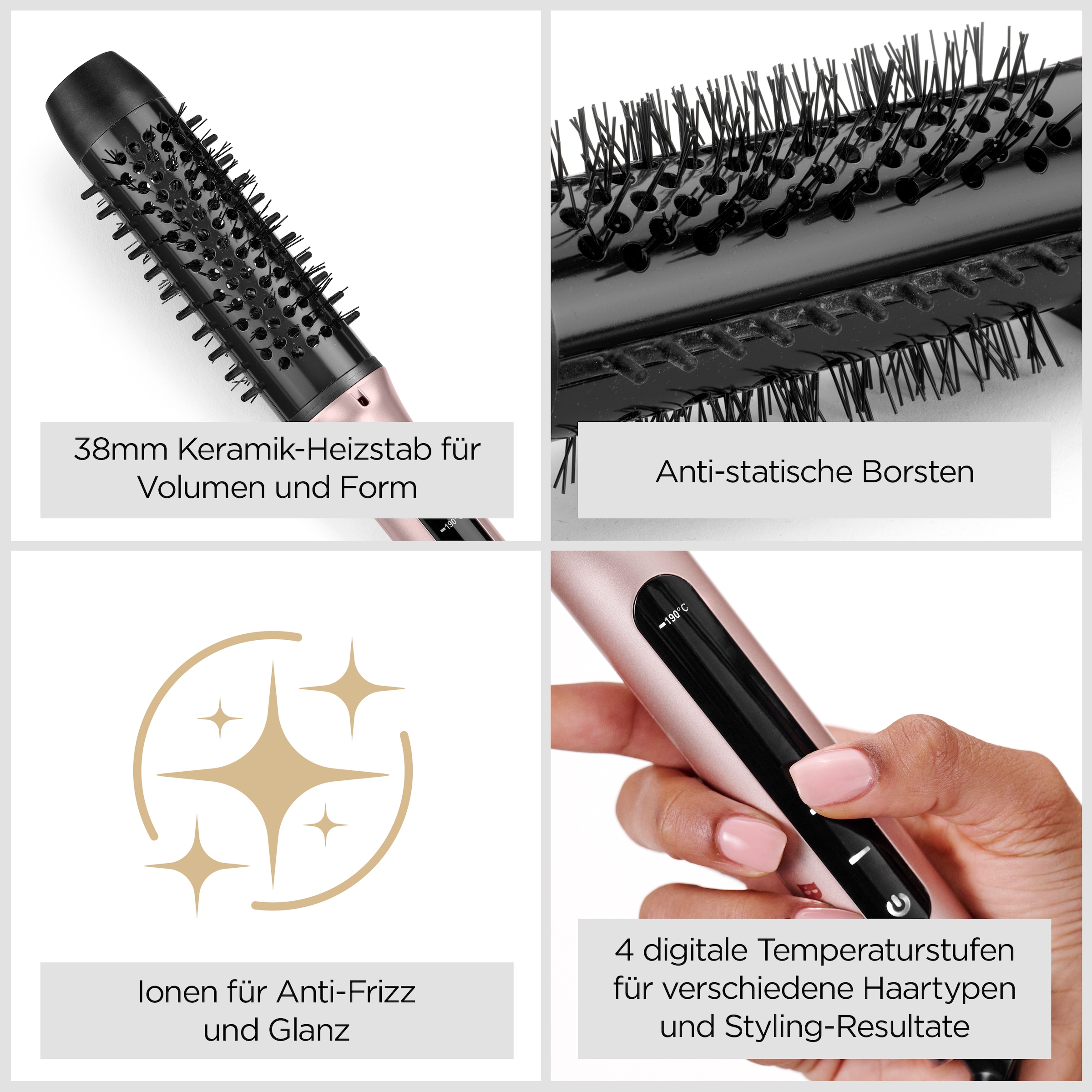 BaByliss Volumen- und Lockenstyler »Boost Hot Thermal Brush, Heizbürste, HSB200E« Keramik-Beschichtung Ionische Lockenbürste, 38mm Thermobürste, Blow-Out und Volumen