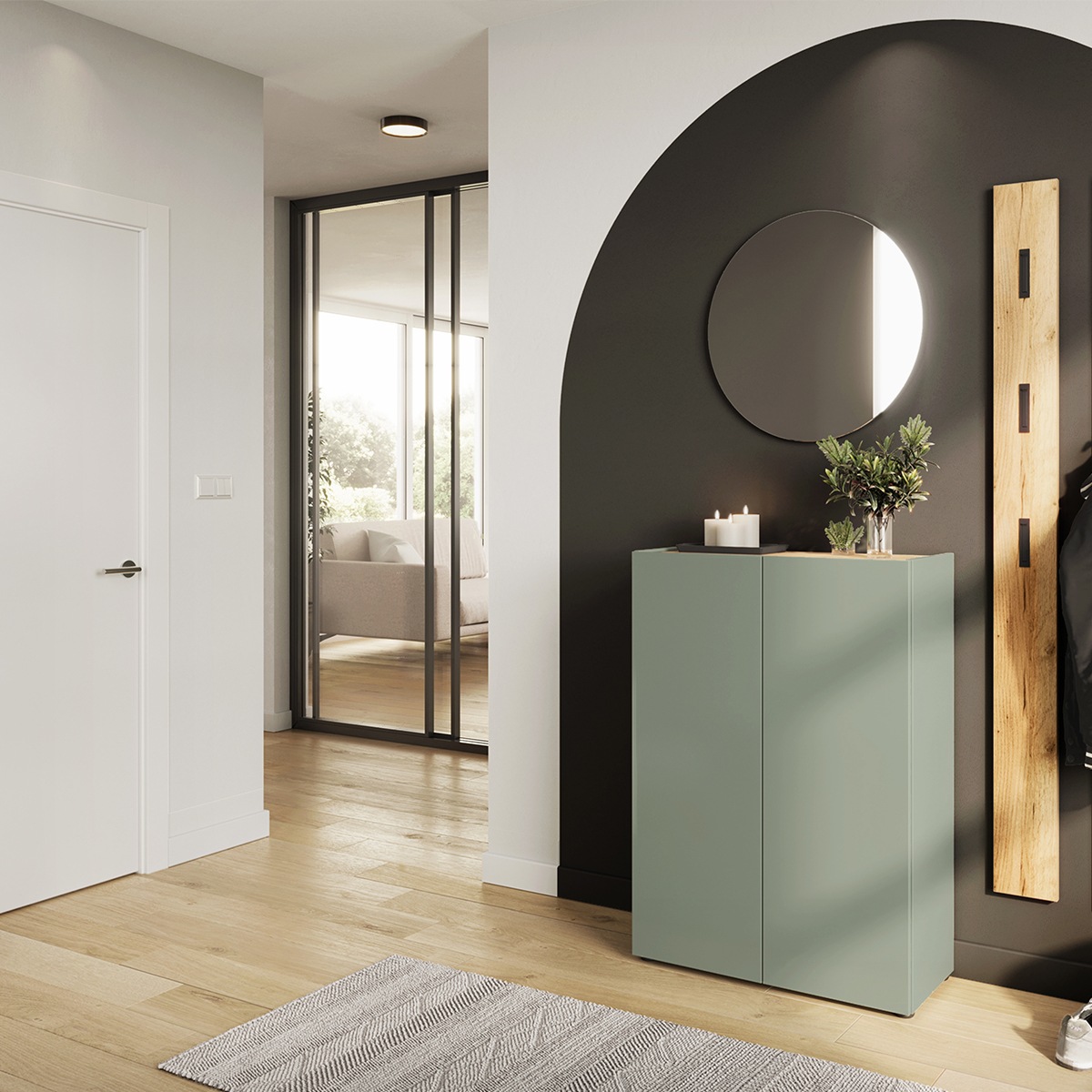 GERMANIA Garderoben-Set »Alviano«, (3 St.), mit rundem Spiegel, optional mit Hakenpaneel, Made in Germany