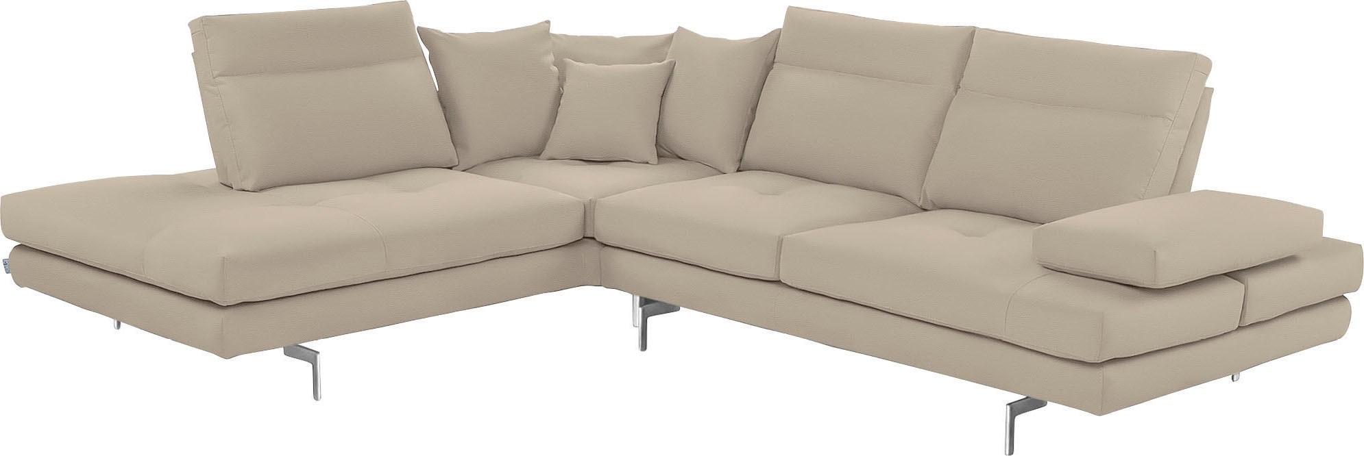 CALIA ITALIA Ecksofa "Toby Wing, B/T: 288/232 cm, Designsofa mit hohem Sitzkomfort, L-Form" Sitztiefenverstell.,wahlw. mit Kissen-Set, Füße chrom glänzend
